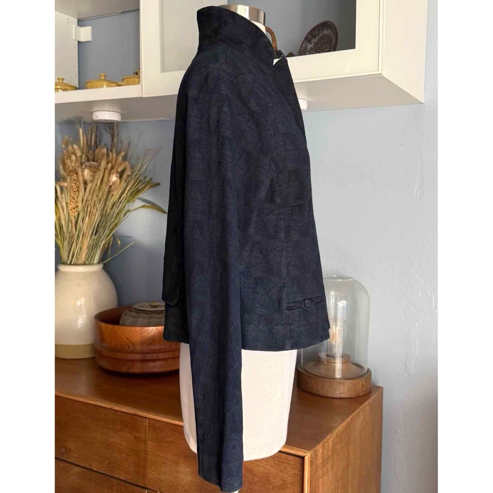 Vintage Lilith Textured Jacket Navy Blue Minimalist Lagenlook M/L 42 Wool Blend Mens Womens Girls Boys Size M / US 6-8 / IT 42-44 - 5 Thumbnail