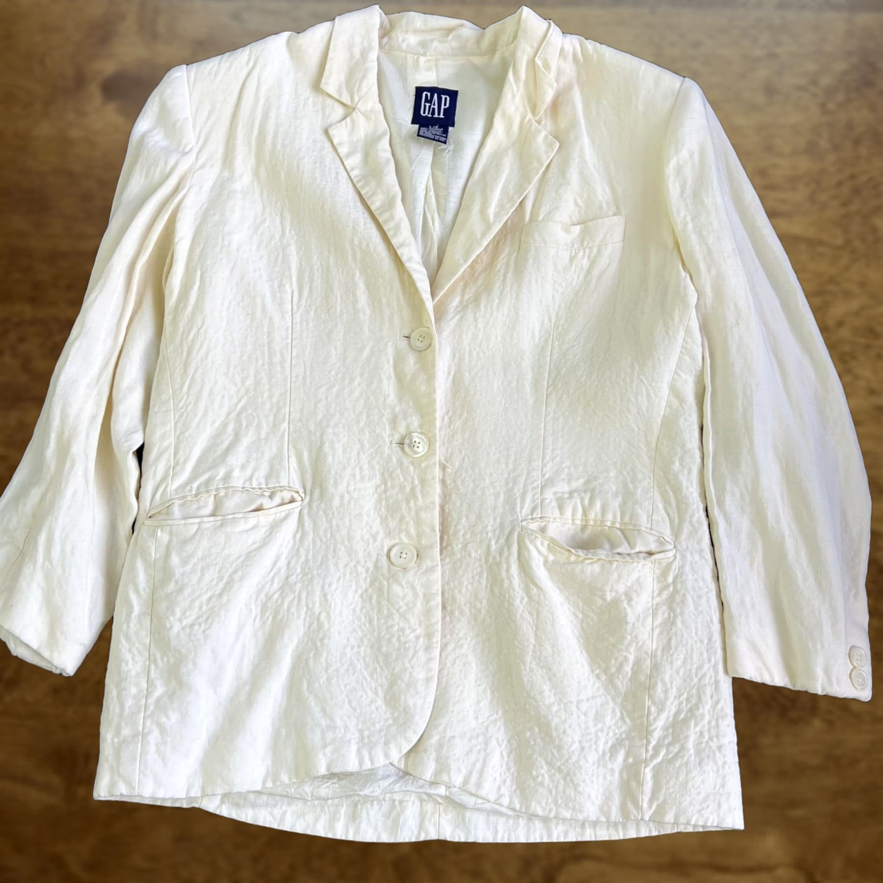 Gap VINTAGE GAP Blazer Womens Large Cream White Linen Single Breasted Casual Jacket Size L / US 10 / IT 46 - 1 Thumbnail