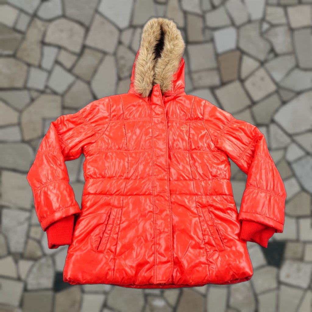 Southpole VINTAGE South Pole Jacket Womens XL Red Puffer Coat Fur Trim Quilted Mid-Length Zip Hooded Insulated Size XL / US 12-14 / IT 48-50 - 1 Thumbnail