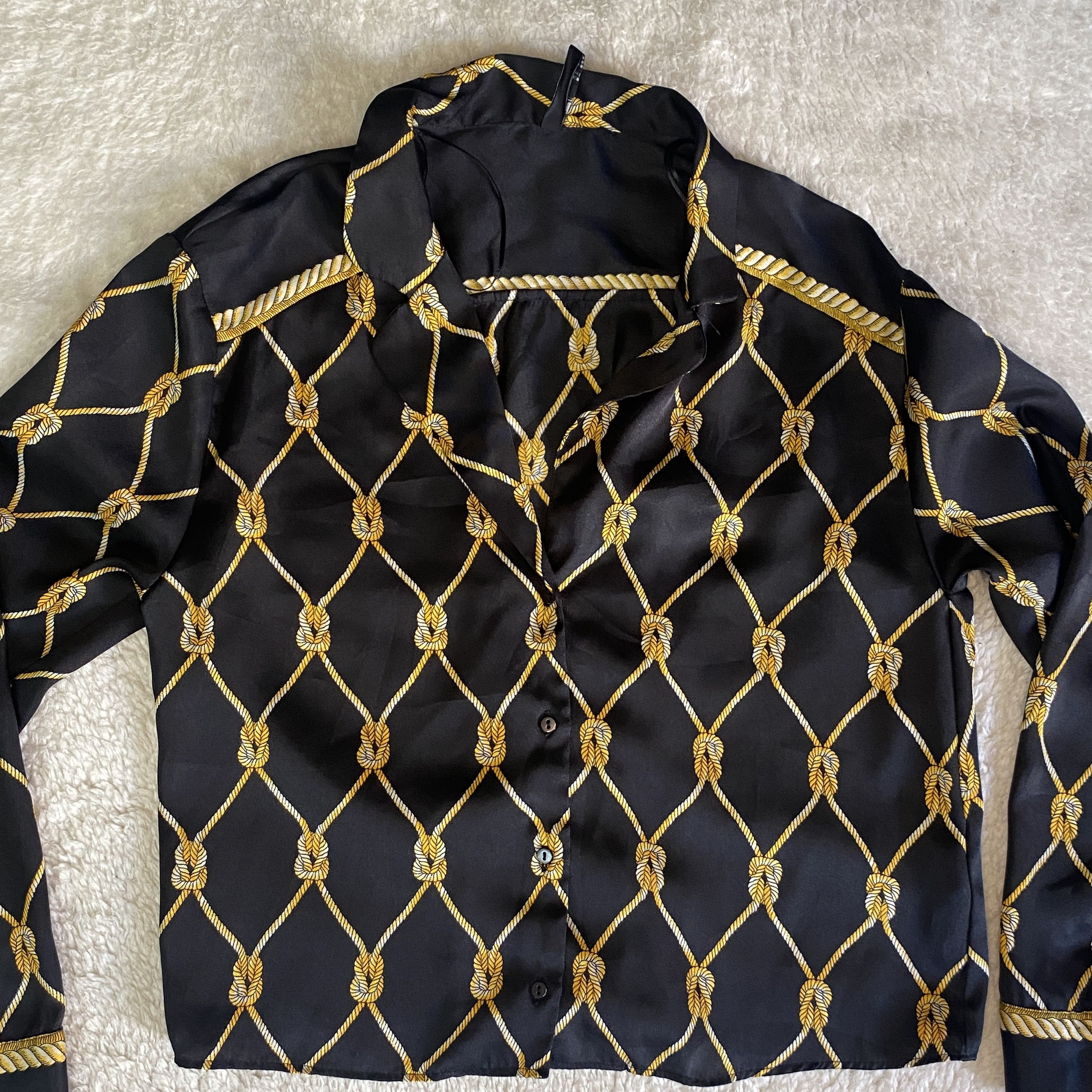 Zara ZARA TRF Collection Black Gold Chain Print Button Up Top Size S / US 4 / IT 40 - 6 Thumbnail