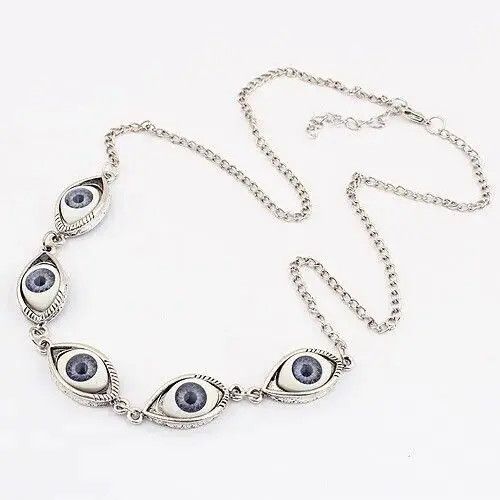 Jewelry Eye Ball Chain Silver Necklace Punk Art Trippy Evil Size ONE SIZE - 2 Thumbnail