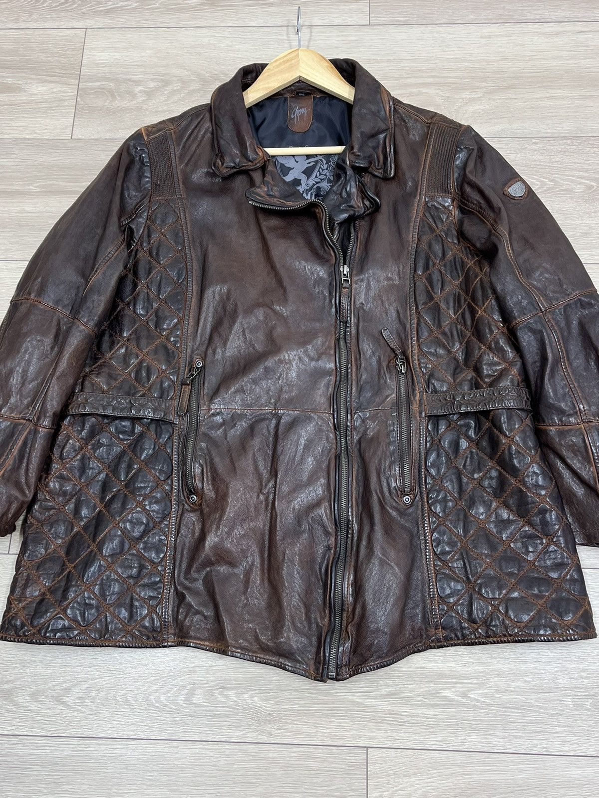 Gypsy Sheepskin Brown Leather Jacket Gipsy Distressed Size 6XL Size 4XL / US 24-26 - 5 Thumbnail