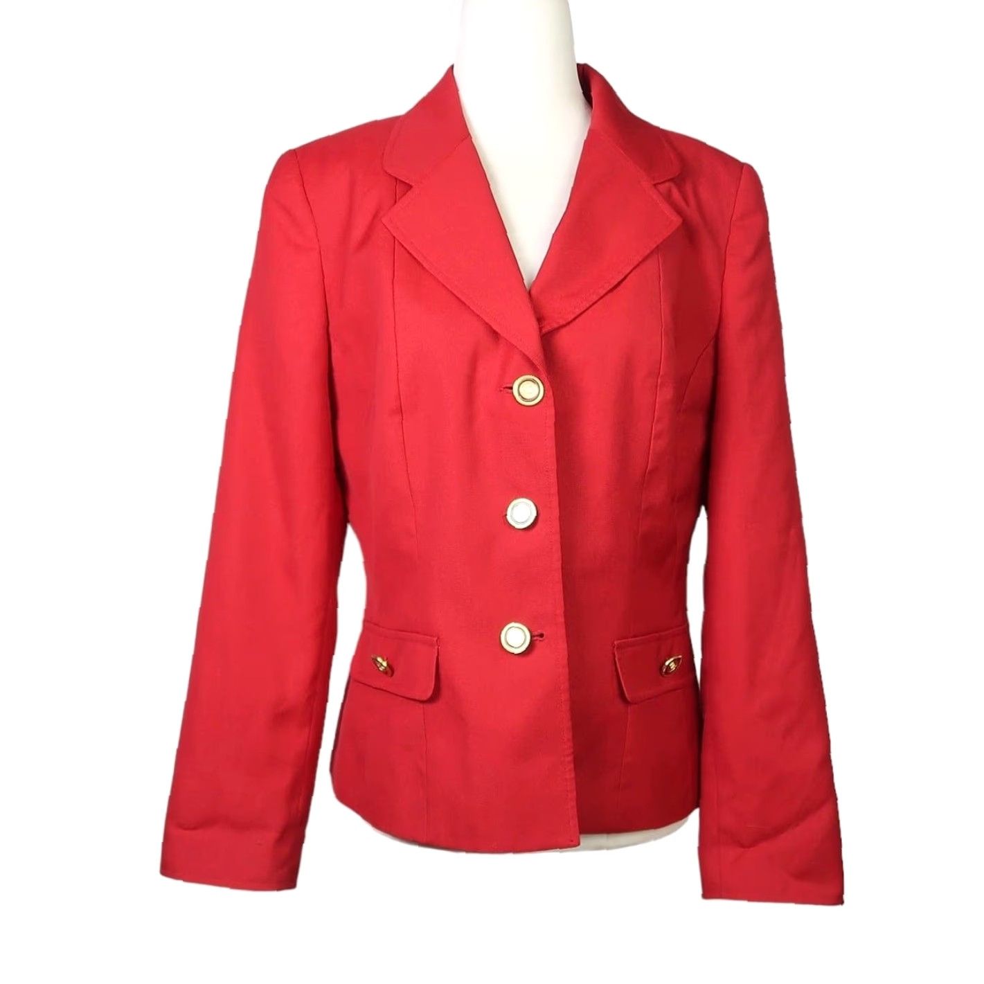 Vintage VINTAGE Mary Kay Blazer Jacket 90s Cherry Red Wool Blend Blazer Short Length Women 6 Regular Fall Winter Button Swing Womens Size M / US 6-8 / IT 42-44 - 2 Thumbnail