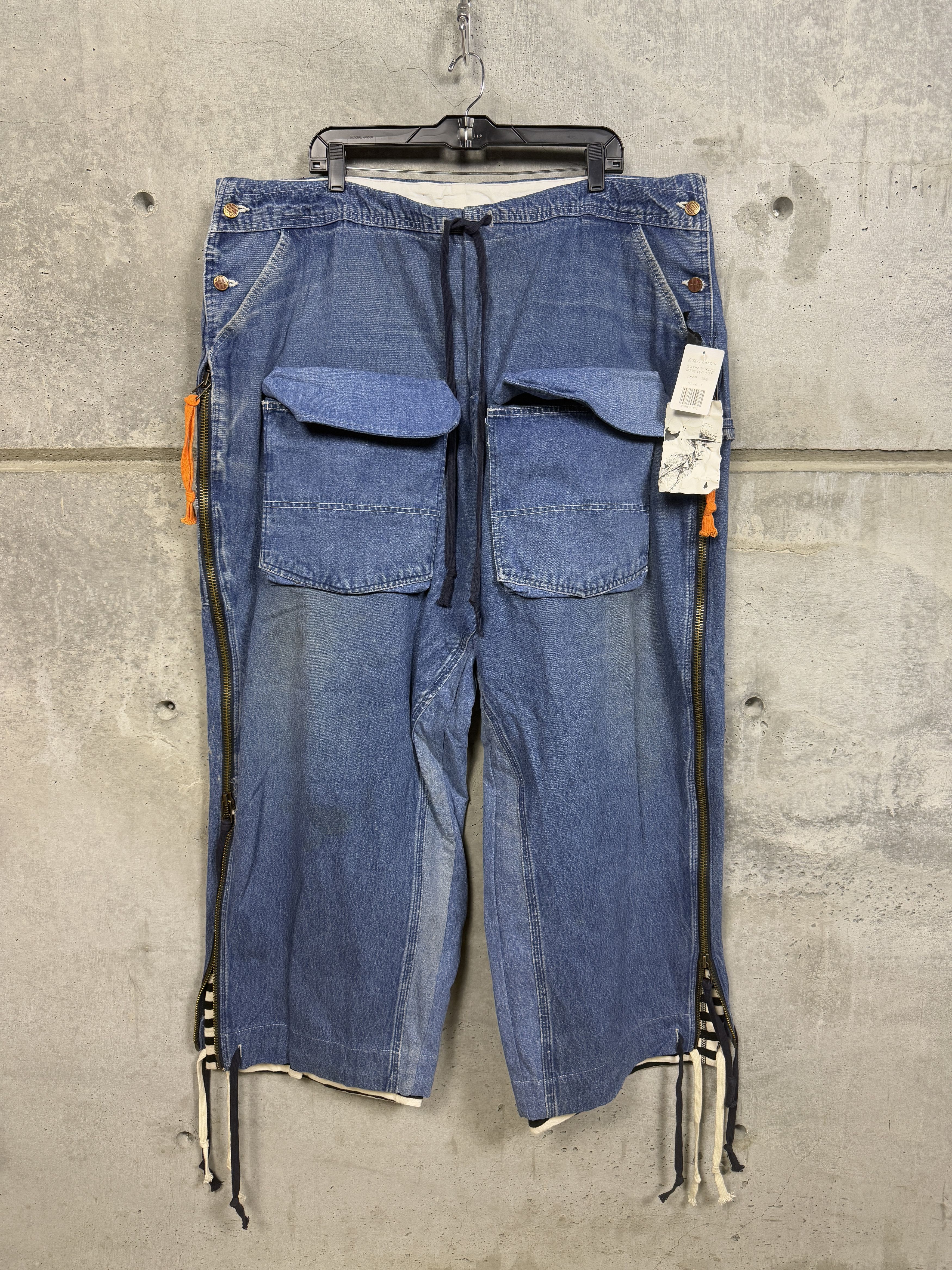 Greg Lauren Greg Lauren Denim/ Stripe Wide Leg Lounge Zip Pants Size US 42 / EU 58 - 5 Thumbnail