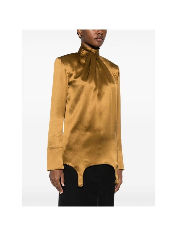 Saint Laurent Paris oc11z0126 810182 Twist Neck Garter Blouse in Silk Satin Size XS / US 0-2 / IT 36-38 - 4 Thumbnail