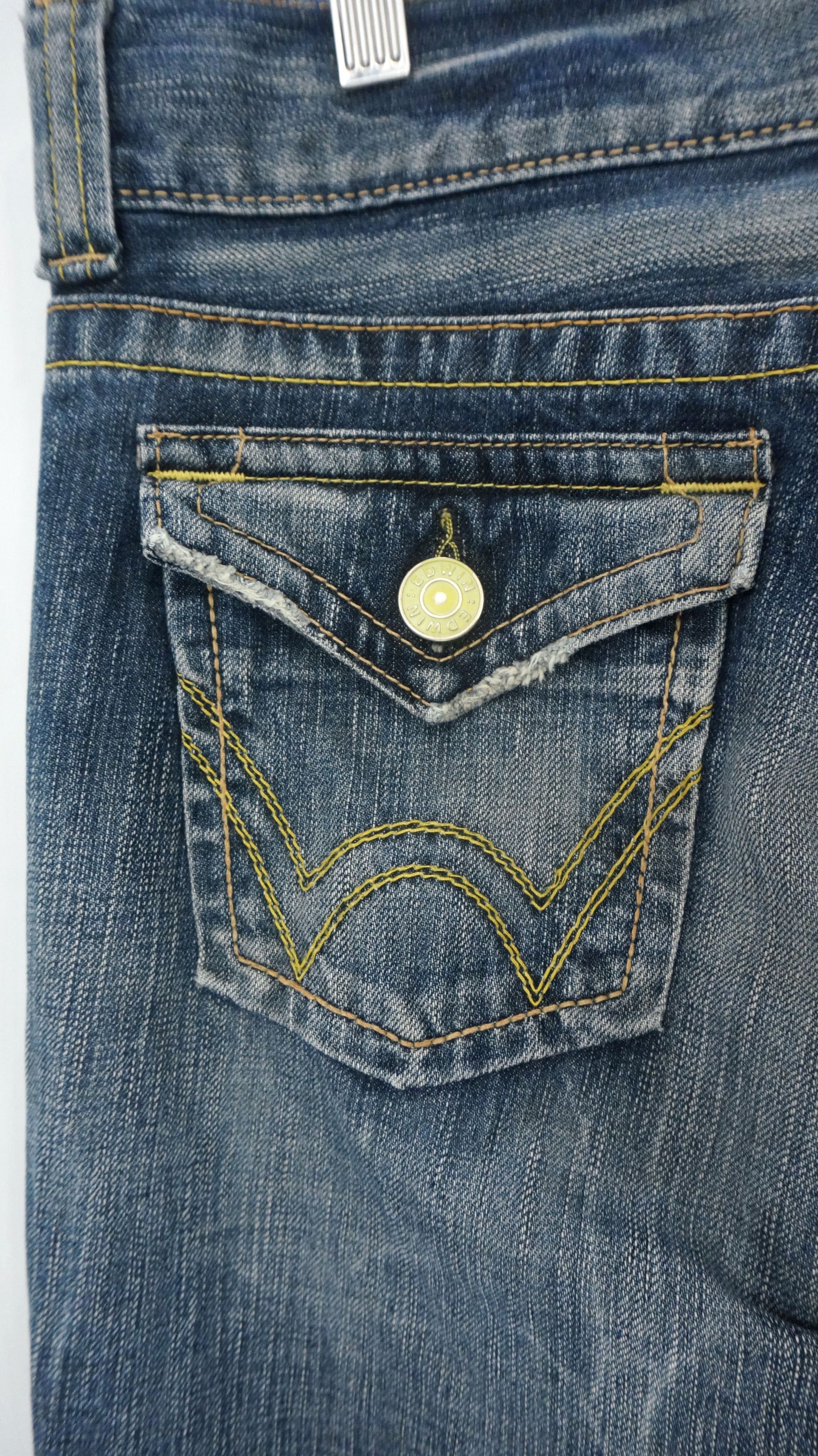 Japanese Brand 🔥 Flared EDWIN Bluetrip Yellow Stitch Ladies Rare Size 29" - 8 Thumbnail