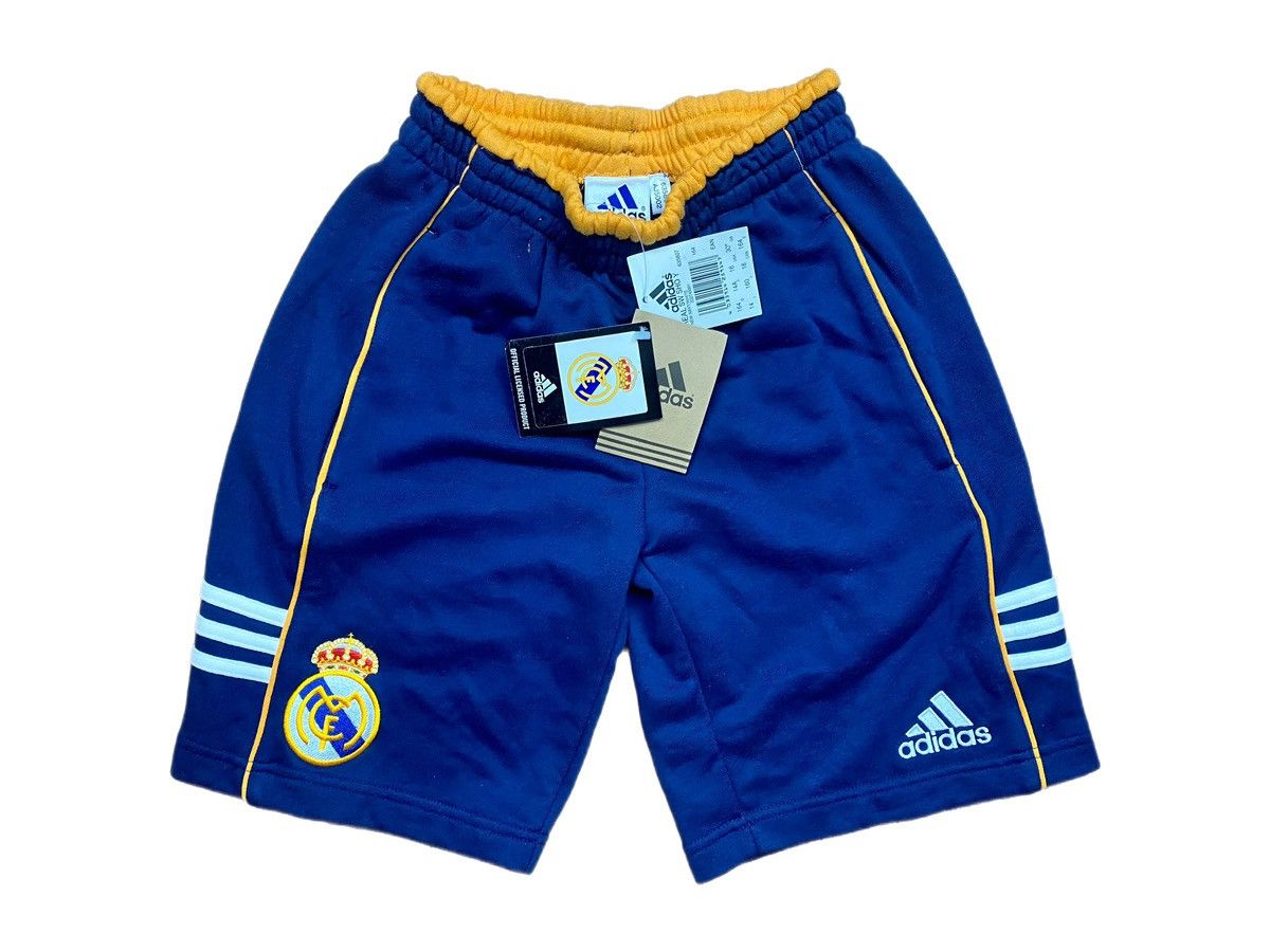 image of Vintage Real Madrid 1998-99 Adidas Training Shorts in Navy/Yellow, Men's (Size 32)