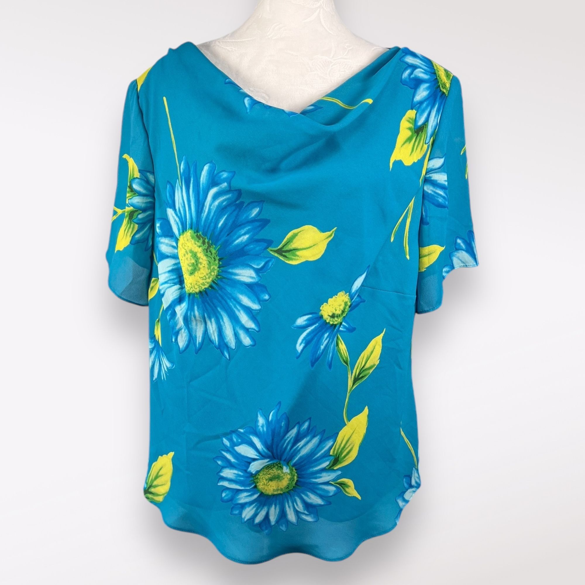 Designer VTG Dressbarn Short Sleeve Floral Blouse Cowl Neck 14 W Size XL / US 12-14 / IT 48-50 - 1 Thumbnail