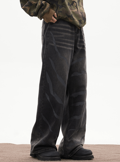 Japanese Brand Black straight loose ripple design distressed washed jeans Size US 32 / EU 48 - 3 Thumbnail