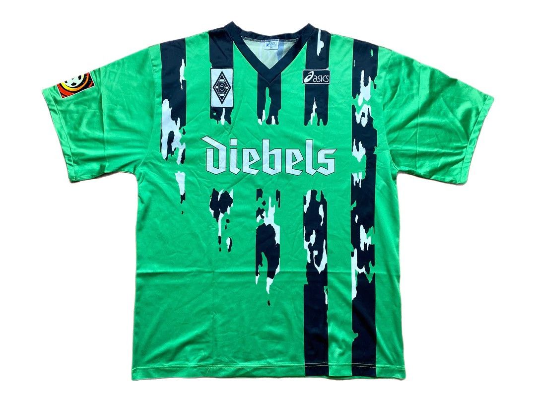 image of Vintage Borussia Mönchengladbach 1994-95 Asics Jersey Shirt in Green Black White, Men's (Size 2XL)