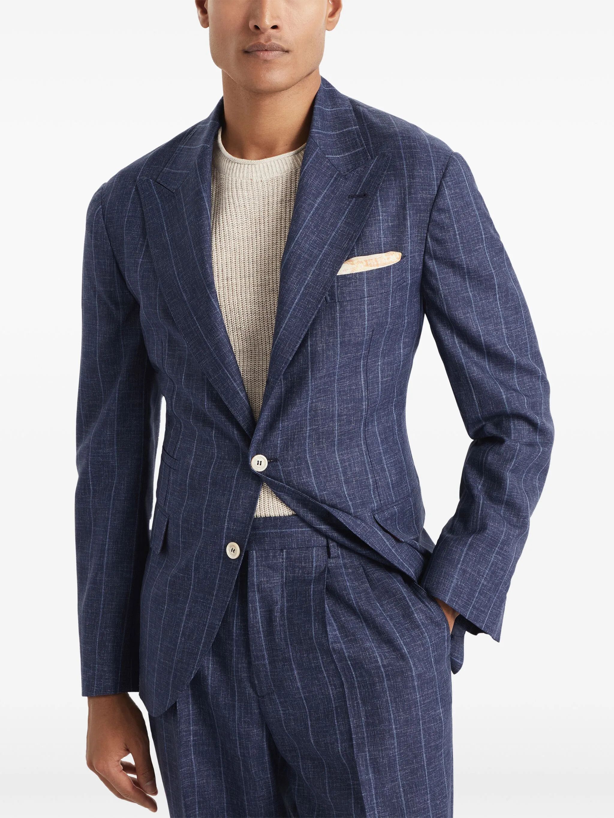 Brunello Cucinelli o1y0526 Single-breasted Pinstriped Blazer in Blue Size US M / EU 48-50 / 2 - 3 Thumbnail