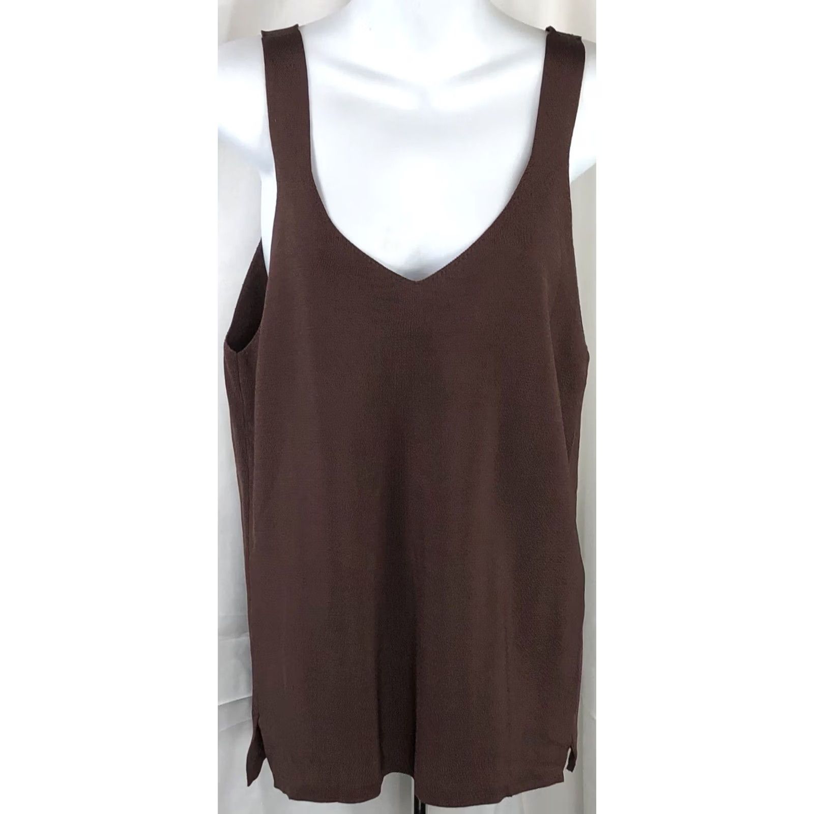 Ann Taylor Ann Taylor Tank Top L Brown Viscose Knit V-Neck NWT Fairy Grunge Whimsigoth Size L / US 10 / IT 46 - 5 Thumbnail
