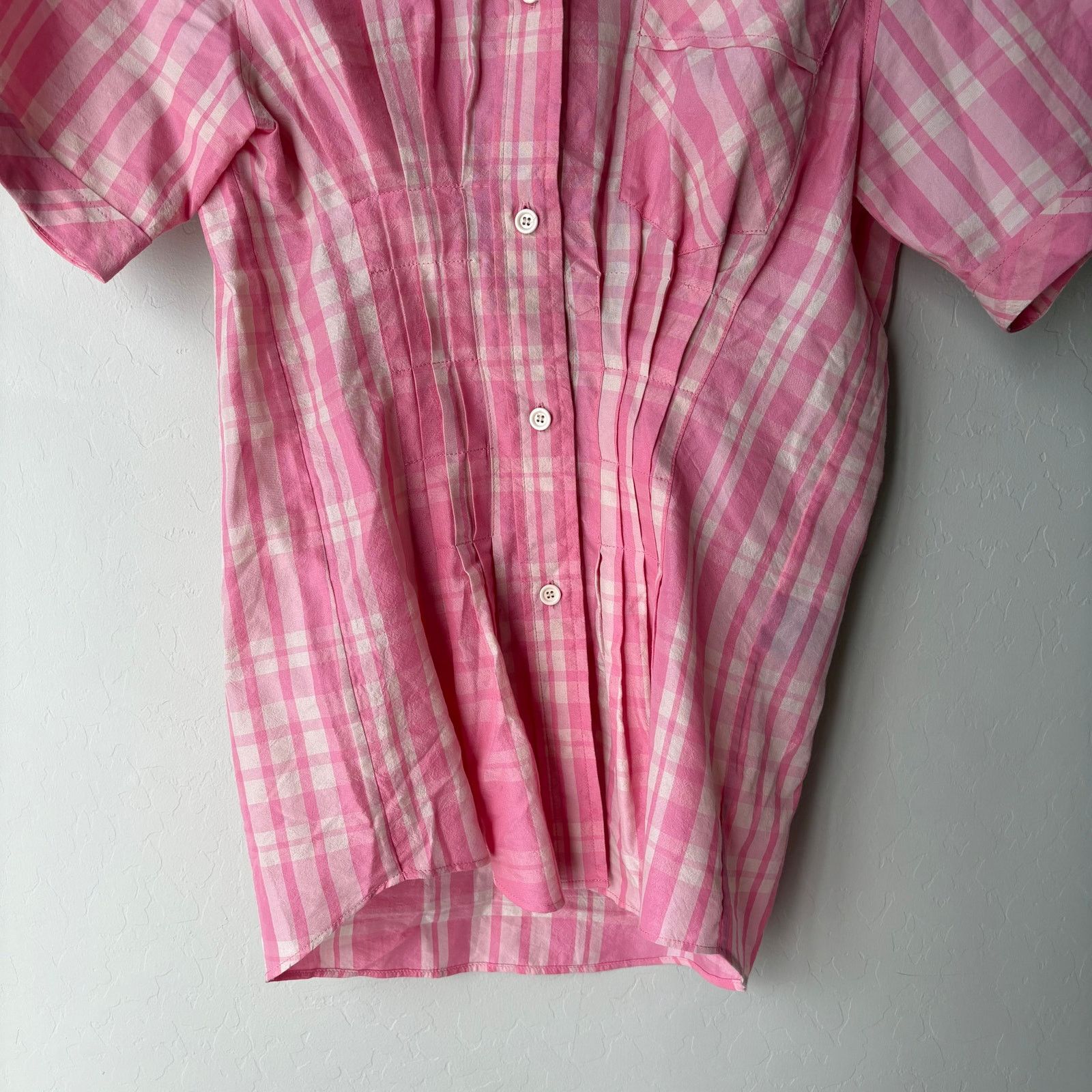 Isabel Marant Isabel Marant Emily Pink Plaid Pleated Button Up Top Sz 36/S Size S / US 4 / IT 40 - 3 Thumbnail