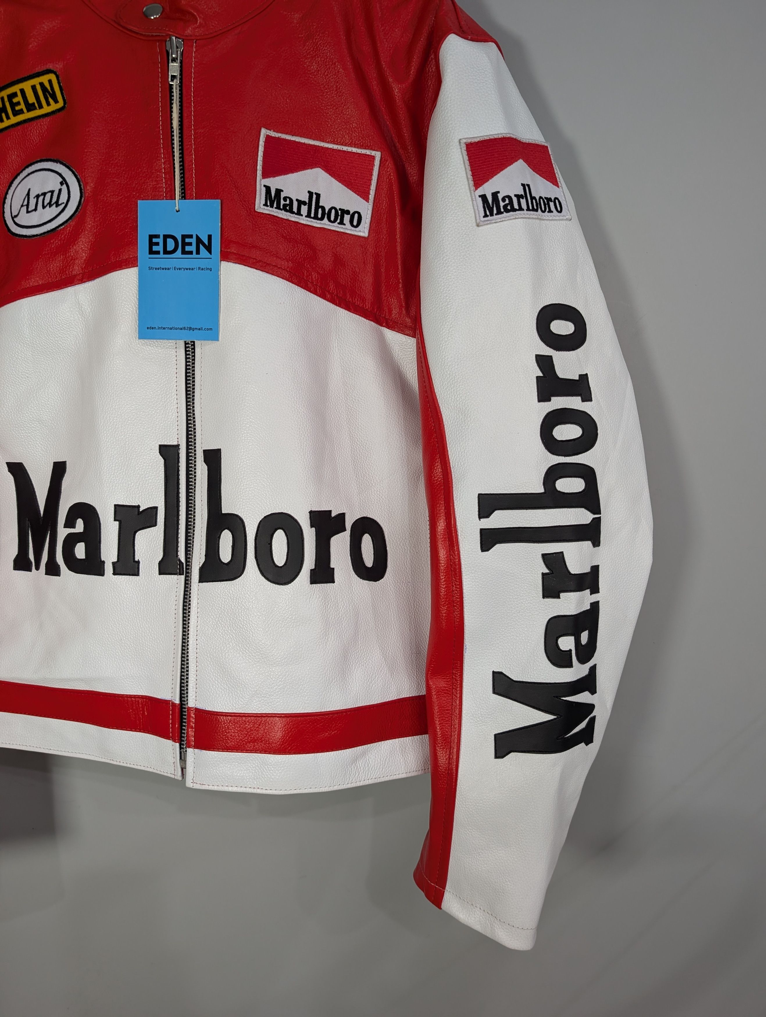 Vintage 🔥Marlboro🔥 Vintage 70s Racing Leather Jacket Rare Size L / US 10 / IT 46 - 4 Thumbnail