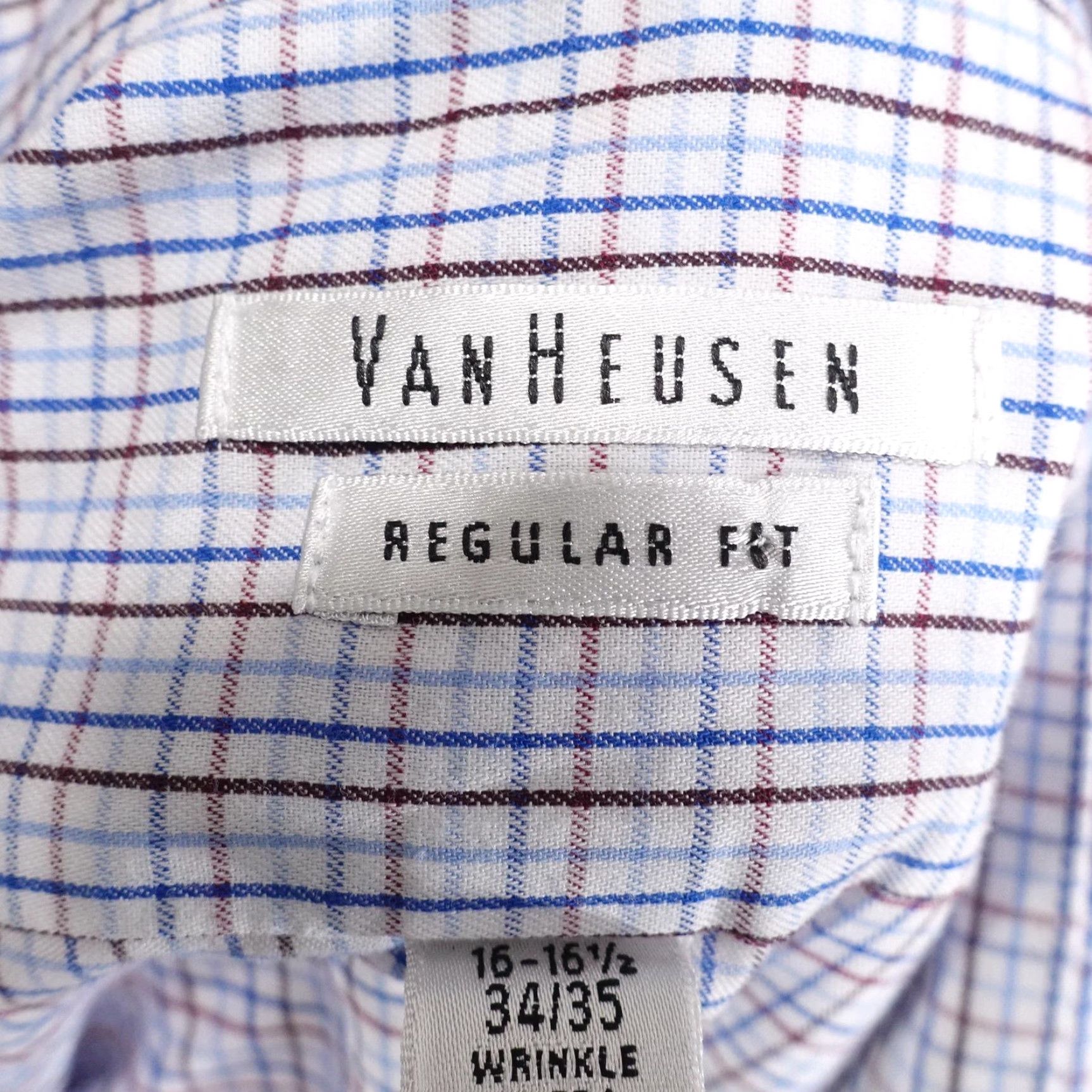 Van Heusen Van Heusen Mens Dress Shirt 16-16.5 34/35 White Check Wrinkle Free Regular Fit Size 46R - 6 Thumbnail