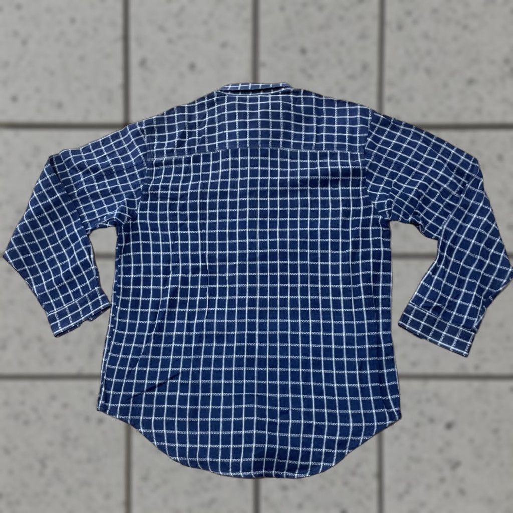 Bugle Boy VINTAGE Bugle Boy Chain Print Stitch Men M Western Equestrian Blue White Check Plaid Shirt Size ONE SIZE - 1 Thumbnail
