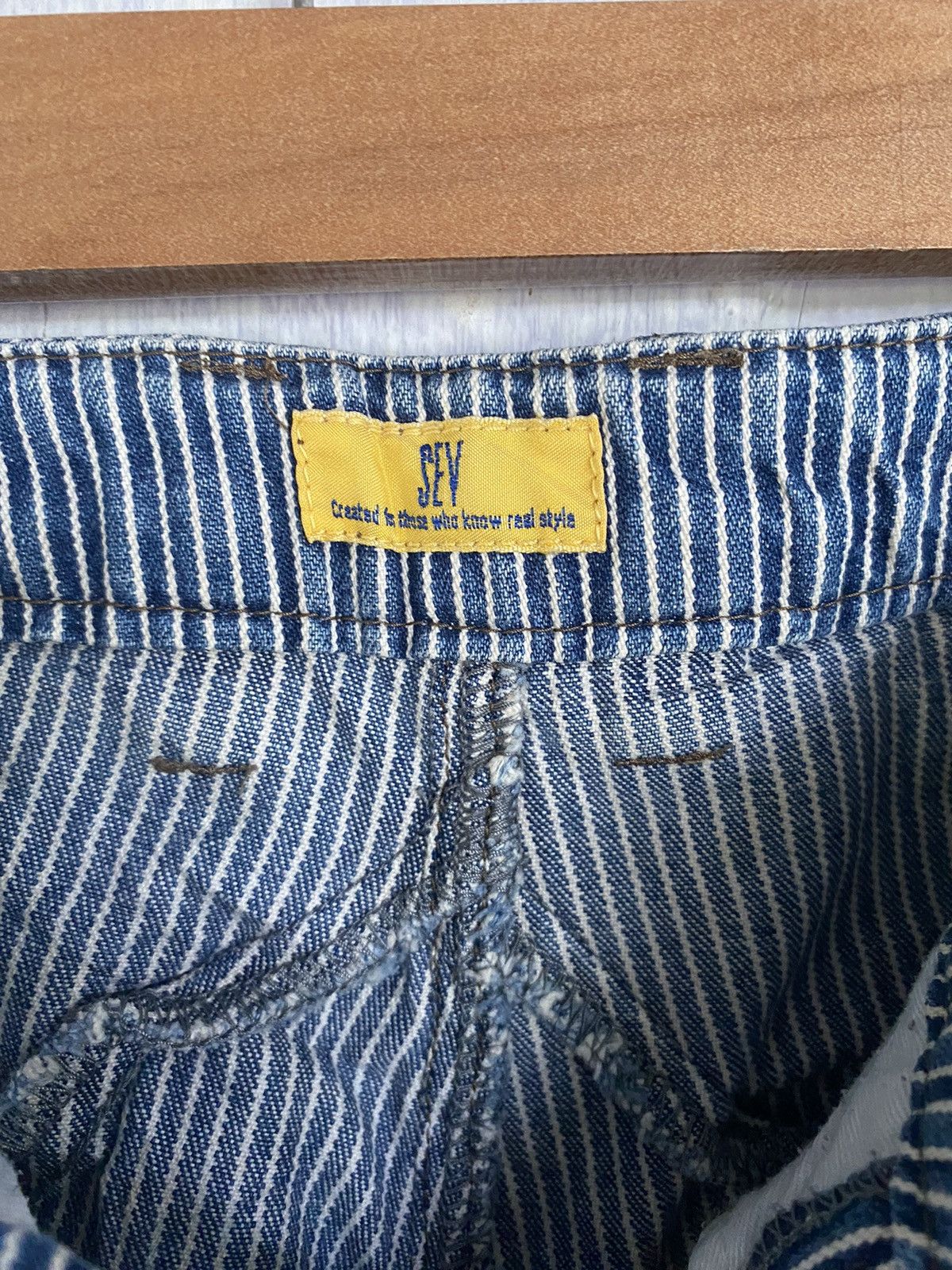 SEV Cargo Wide Leg Blue Stripes Multiple Pocket Pants
