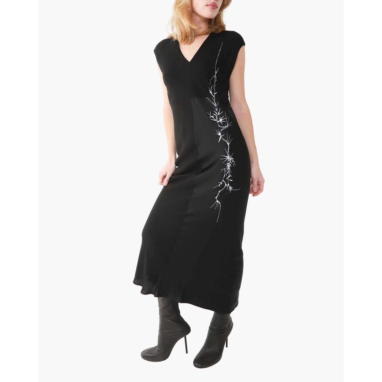 Haider Ackermann FW18 Floral Embroidered Two-Tone Dress in Black Silk Size XS / US 0-2 / IT 36-38 - 1 Thumbnail