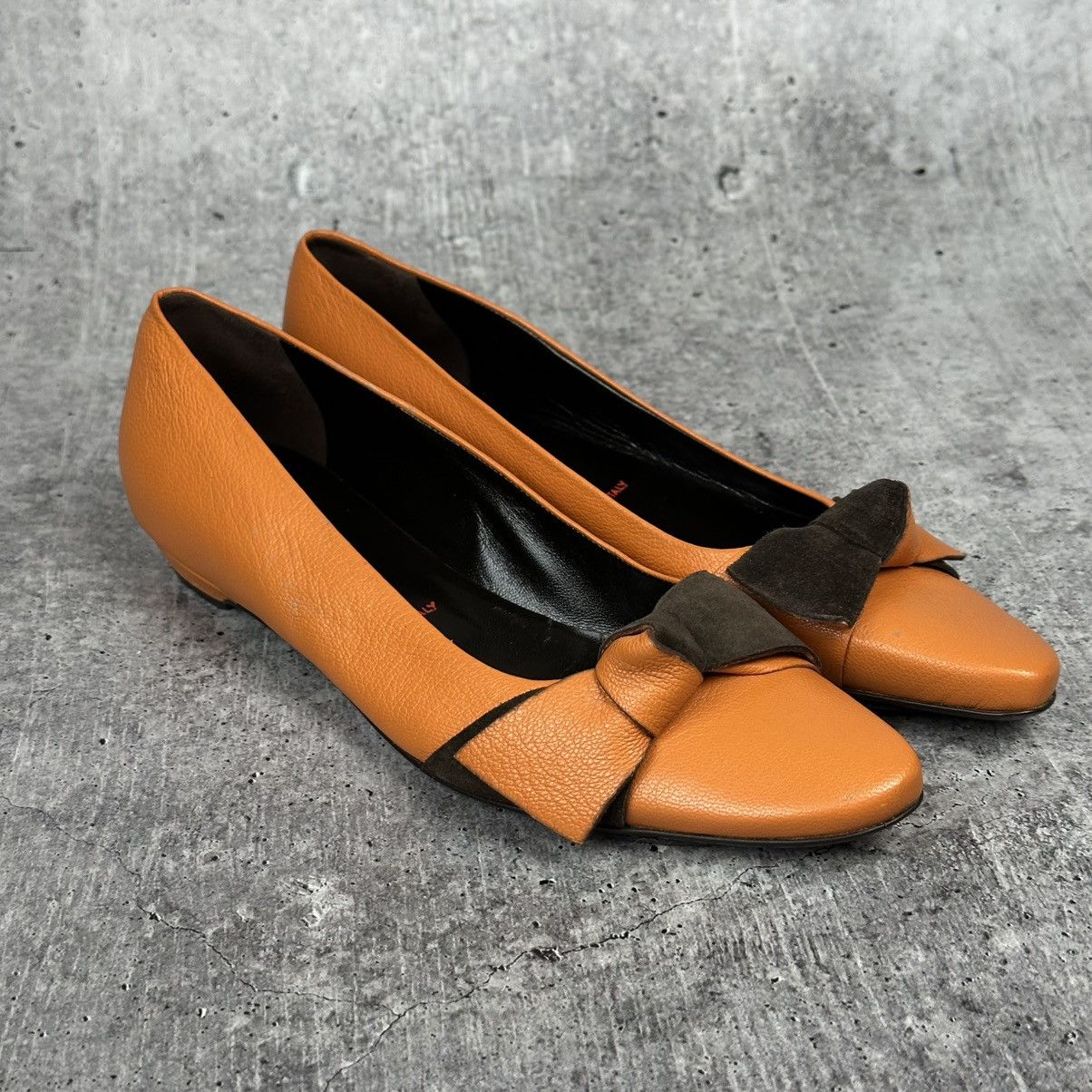 Miu Miu Vintage Miu Miu Bow Pointed Toe Leather Shoe Orange Sz 37 Size US 7 / IT 37 - 1 Thumbnail