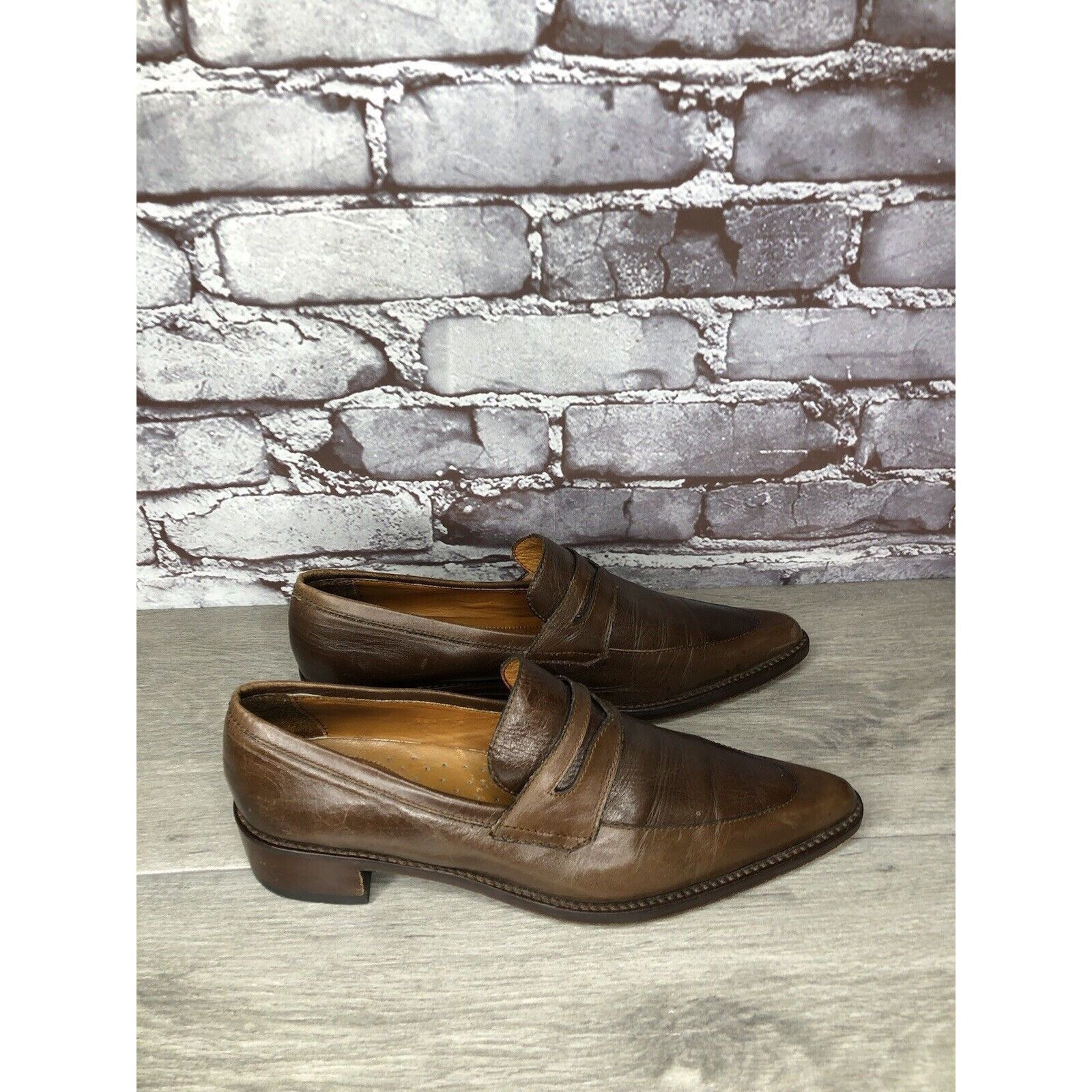 Other Elisheba Brown Leather Penny Loafer Pointed Toe Heel Shoes W Size US 6.5 / IT 36.5 - 18 Thumbnail