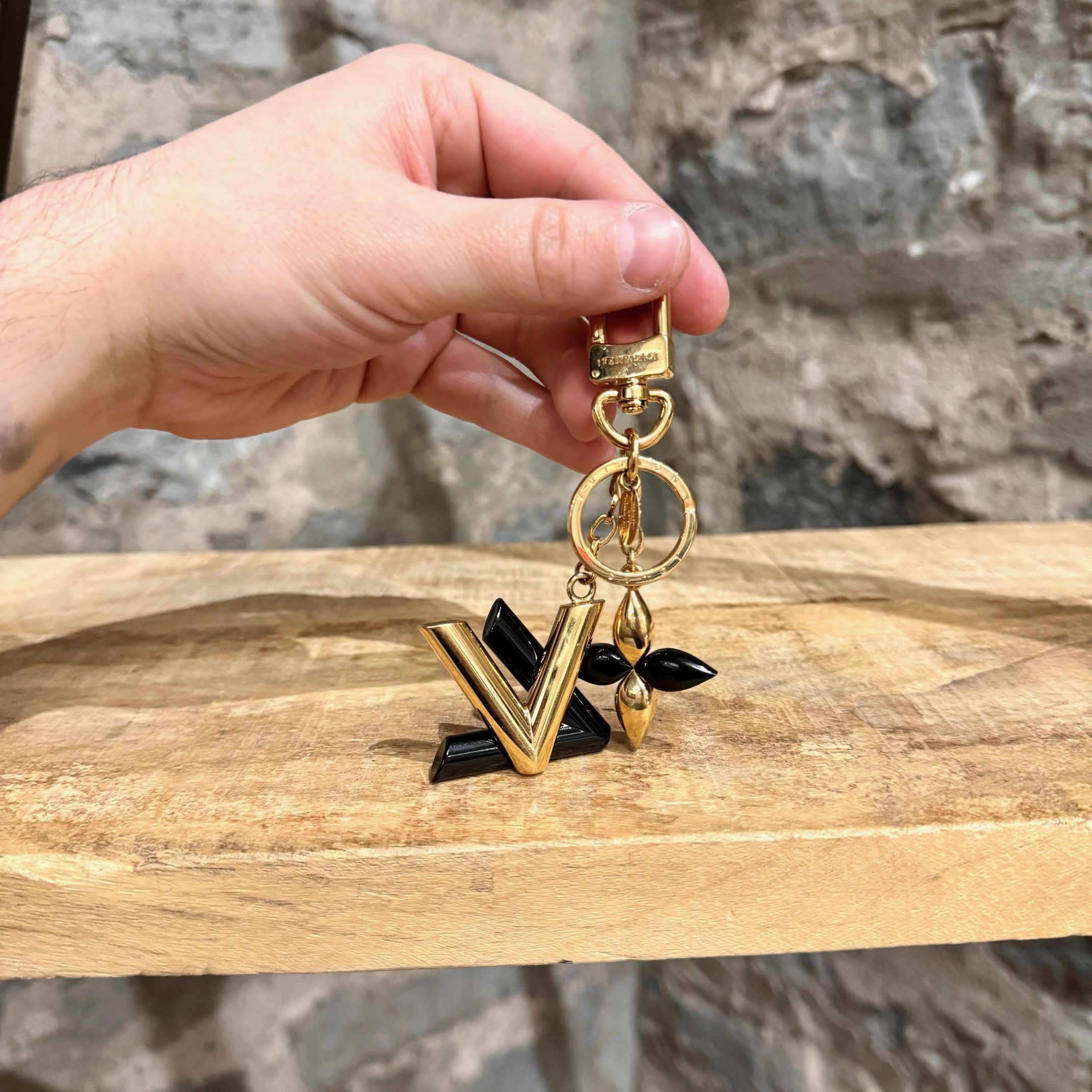 Louis Vuitton Gold Black LV Twist Key Holder Bag Charm
