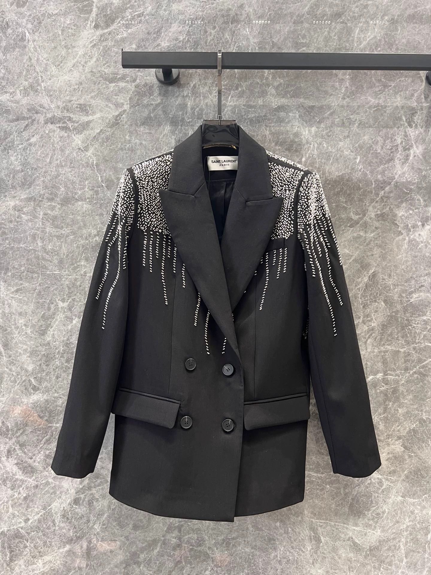 Saint Laurent Paris Saint Laurent Paris 24fw rhinestone suit jacket Size US S / EU 44-46 / 1 - 1 Thumbnail