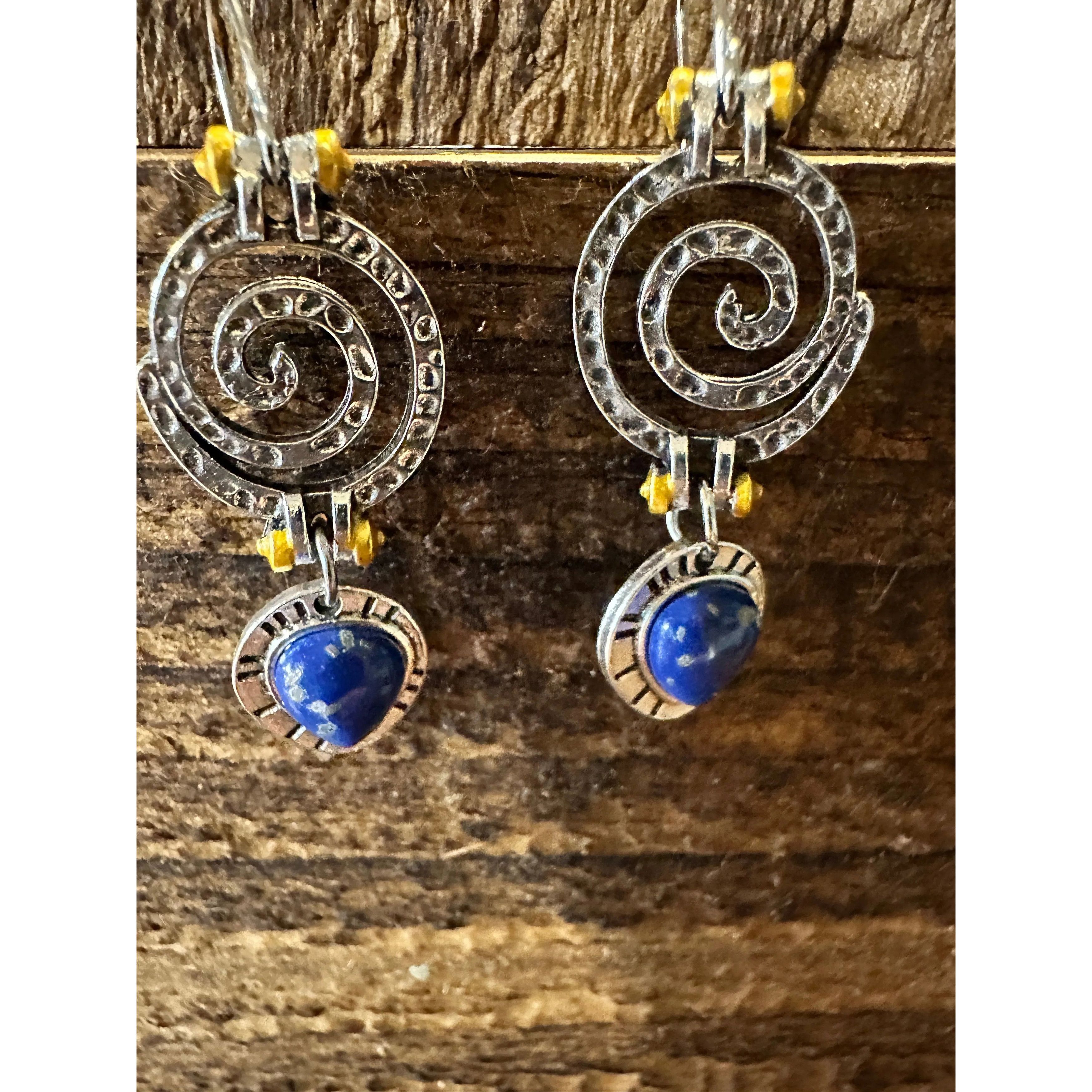 Other Boho Hippie Western Silver Drop Wire Earrings, Blue Sapphire Size ONE SIZE - 3 Thumbnail