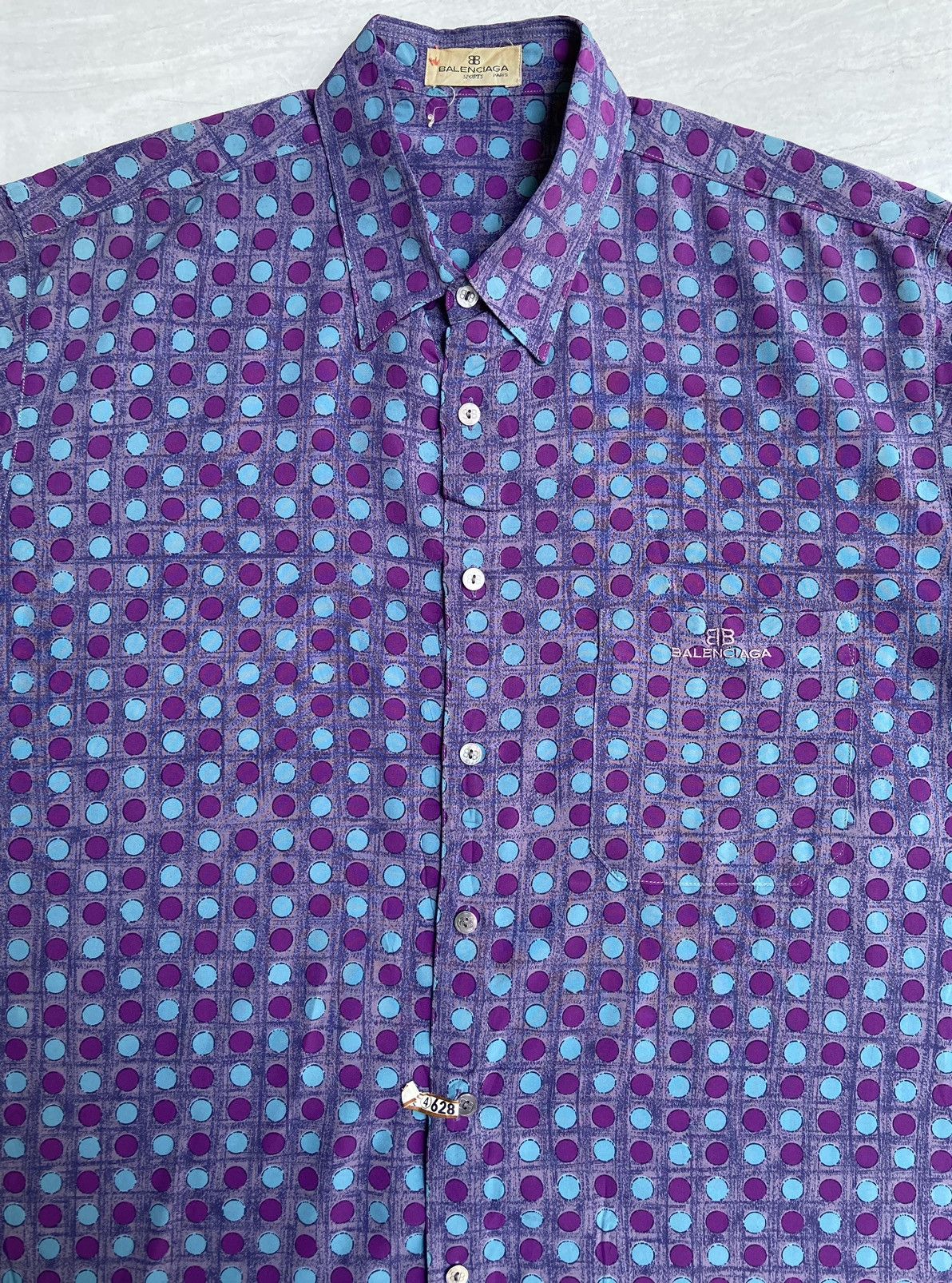 Balenciaga BALENCIAGA Purple Polkadot Patterned Shirt Size US L / EU 52-54 / 3 - 8 Thumbnail