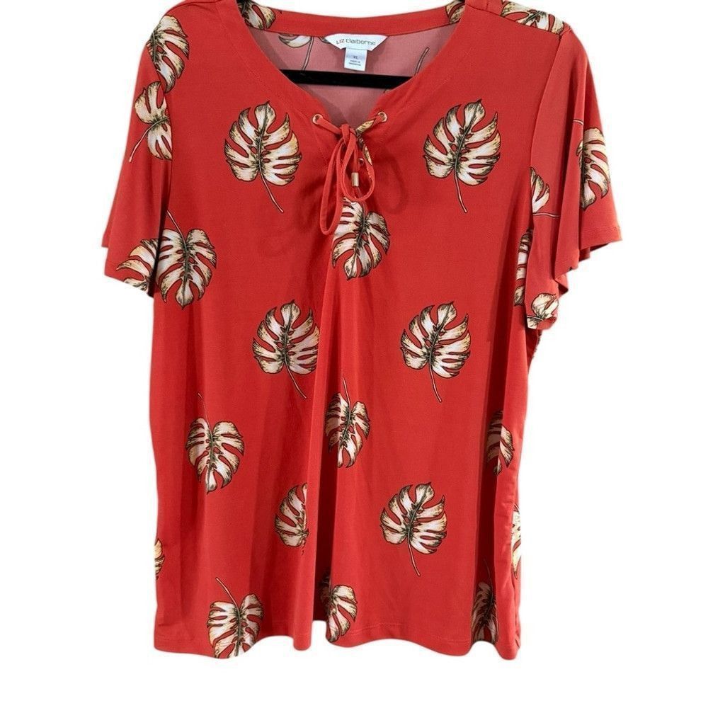 Liz Claiborne Liz Claiborne Red Short Sleeve Tie Front Tunic Size XL / US 12-14 / IT 48-50 - 2 Thumbnail