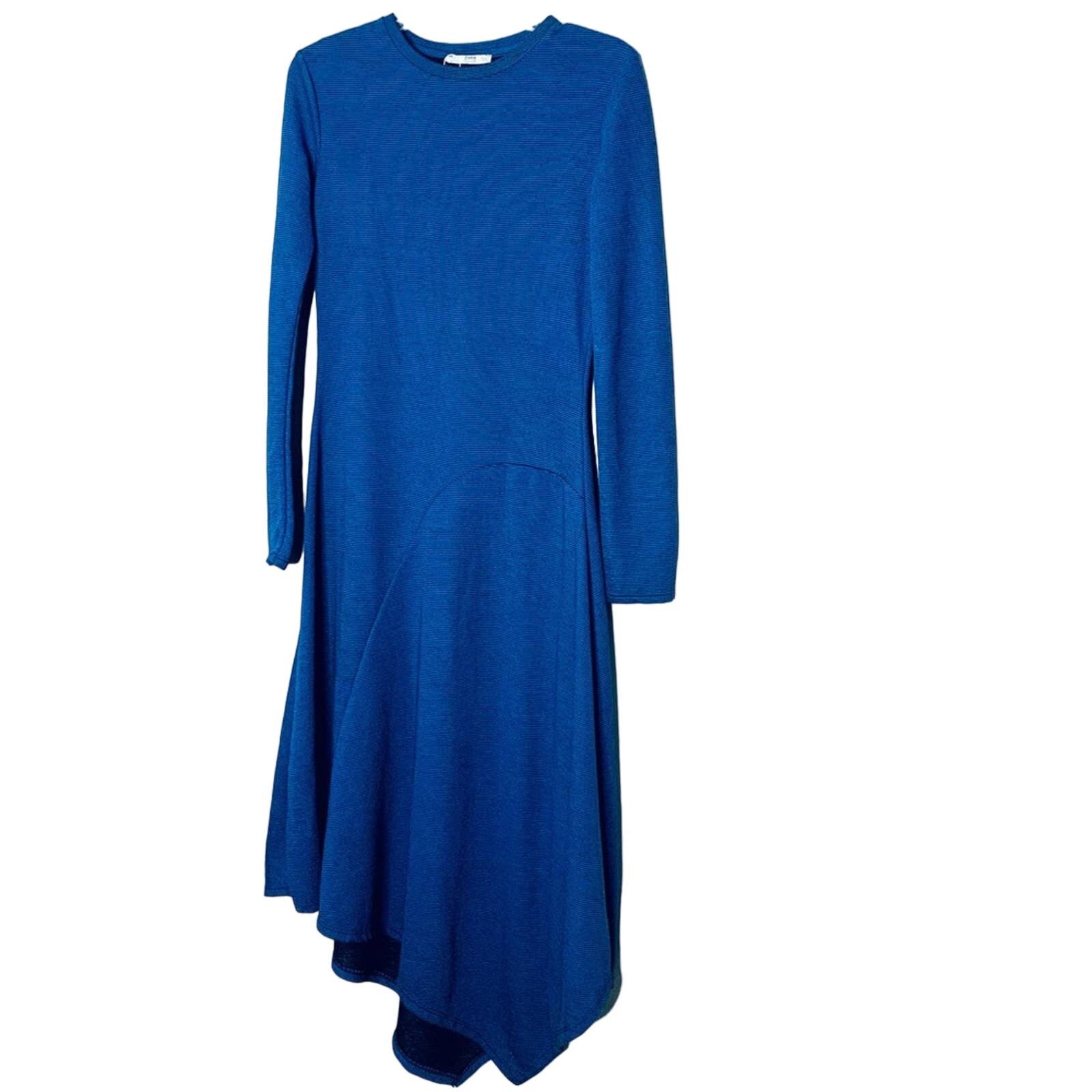 Zara Zara Blue Textured Asymmetrical Midi Dress - Size Small Size S / US 4 / IT 40 - 6 Thumbnail