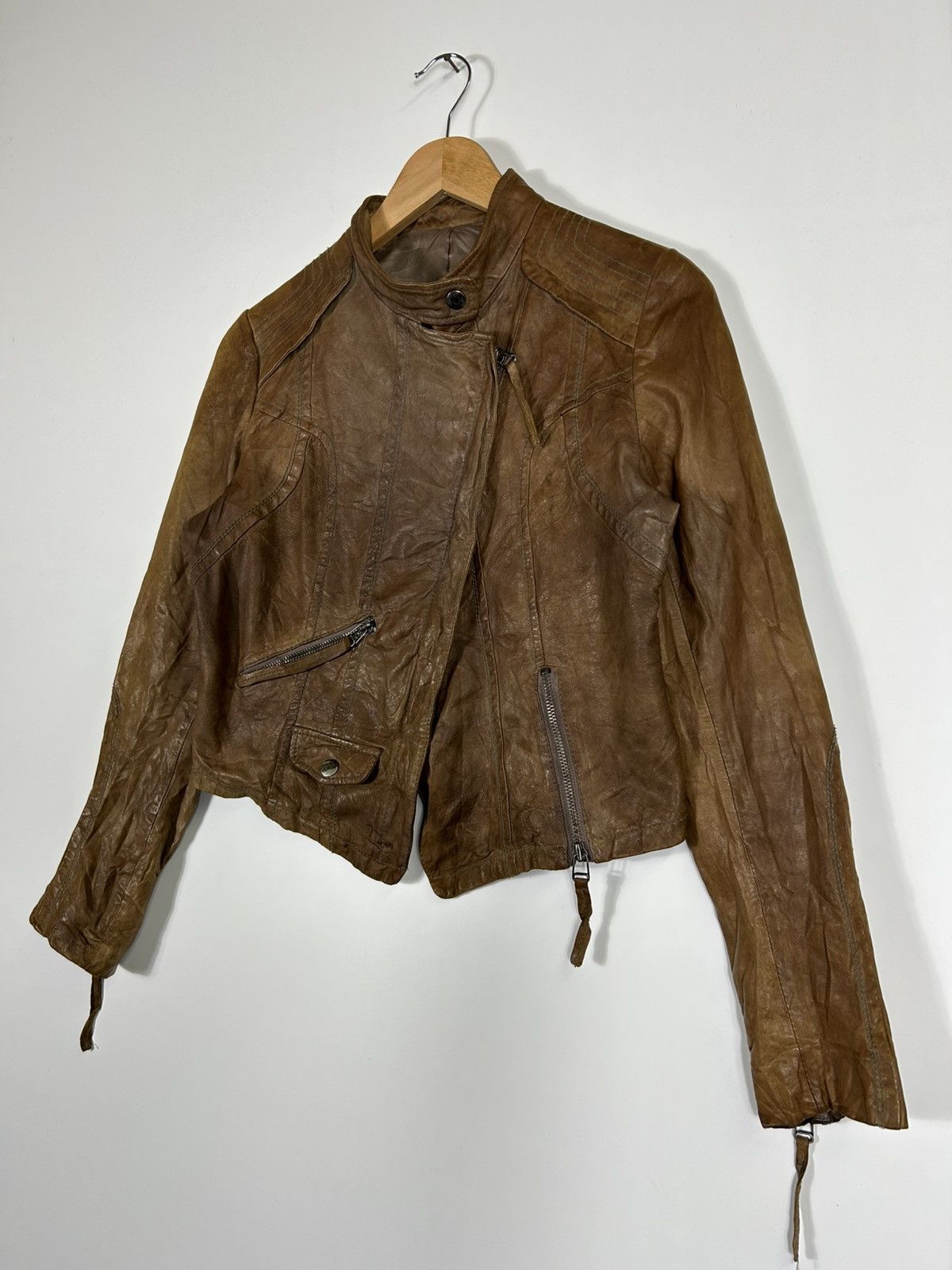 Japanese Brand ⚡️Vintage Sheepskin Leather Zipper Biker Jacket Size M / US 6-8 / IT 42-44 - 3 Thumbnail