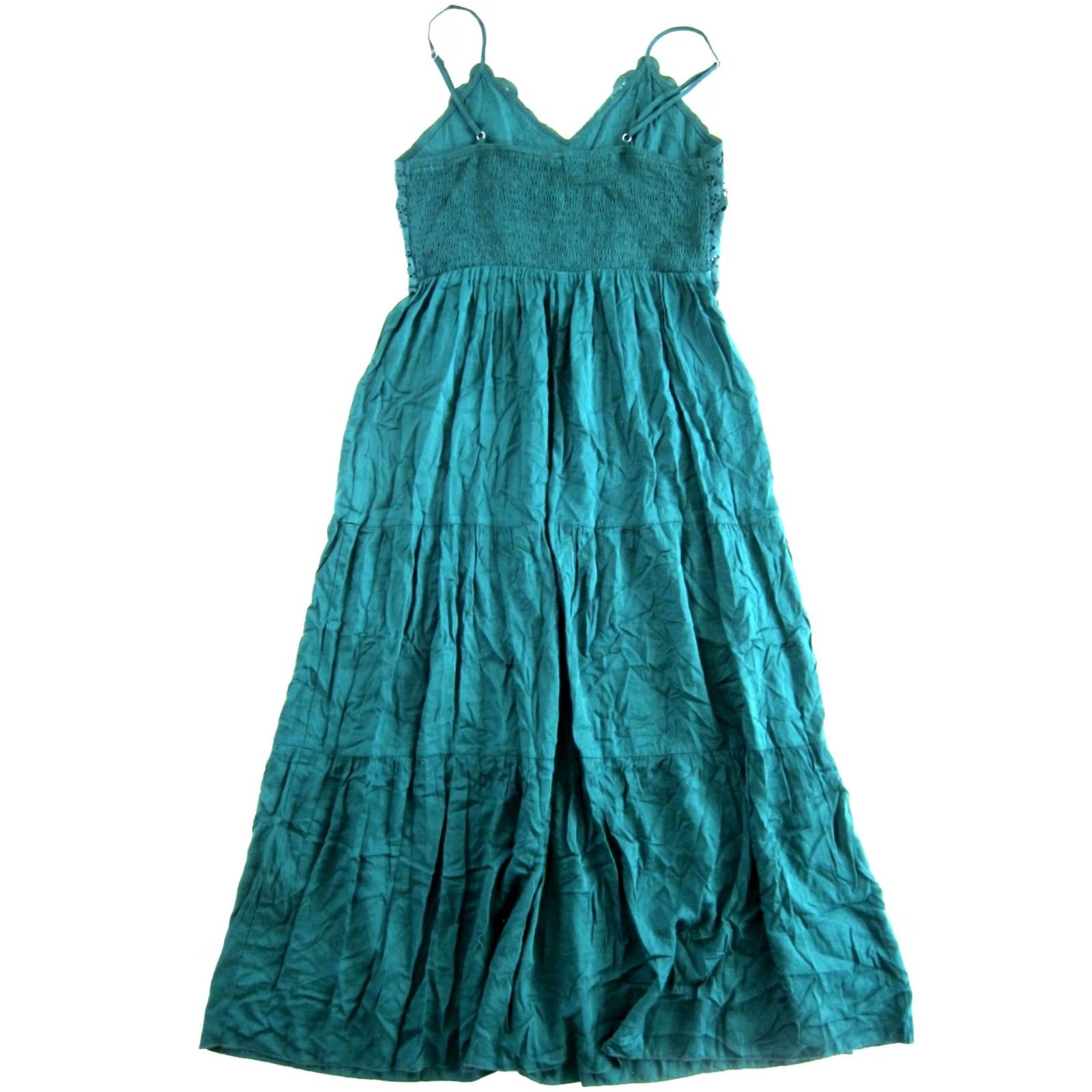 Vintage Dokuritu Emerald Green Rayon Crochet Spaghetti Strap Midi Beach Boho Dress M Size M / US 6-8 / IT 42-44 - 3 Thumbnail