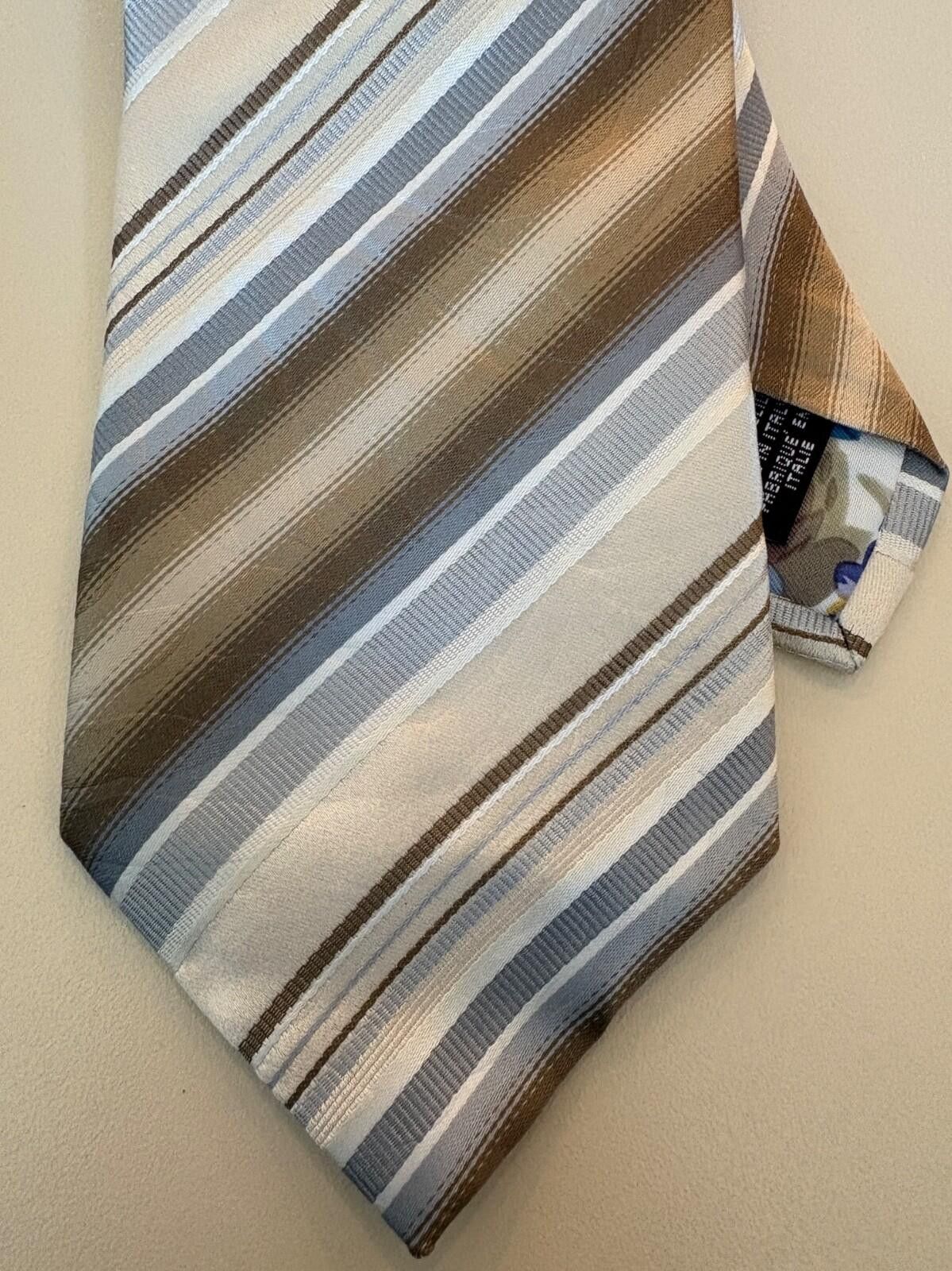 Kenzo Kenzo Homme Italy Silk Tie Vtg Diagonal Stripe Brown Grey Size ONE SIZE - 3 Thumbnail