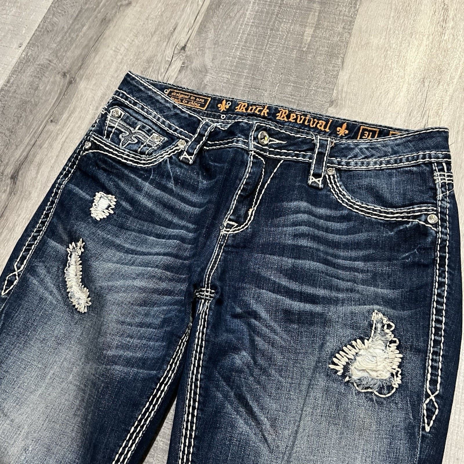 Rock Revival Rock Revival Vivian Easy Boot Womens Jeans Rhinestones 35" Size 35" - 3 Thumbnail