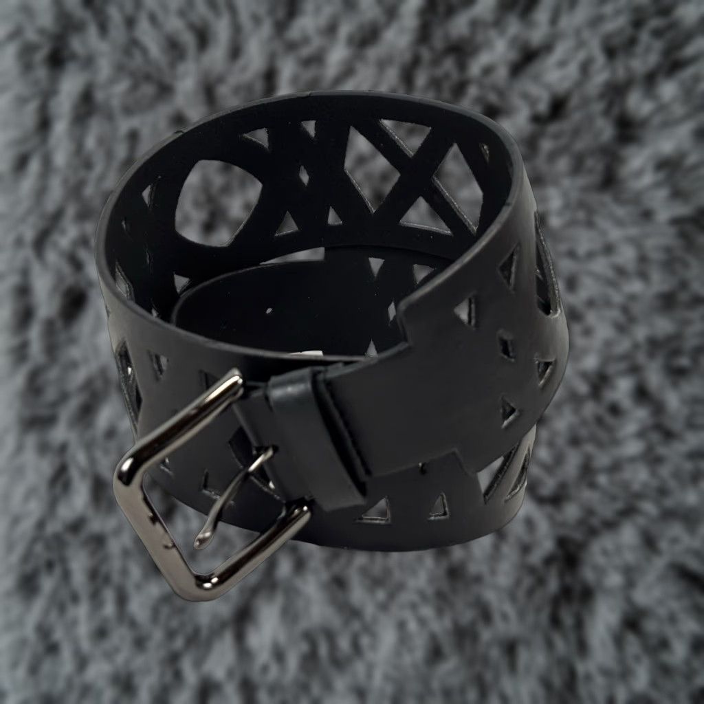 Vintage VINTAGE The W By Worth Collection Laser Cut Leather Belt Women’s Medium Black Extra Wide Size ONE SIZE - 1 Thumbnail