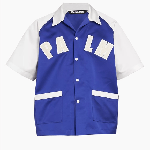 image of Palm Angels Palm Baseball Bowling Shirt Blue Men’S Size 52/u, Men's