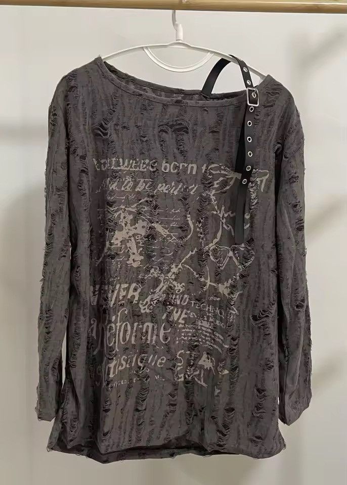 Japanese Brand Grunge Distressed Off-Shoulder Graphic Longsleeve Size XL / US 12-14 / IT 48-50 - 4 Thumbnail