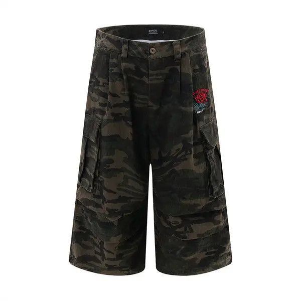 VIBE Men's oversize embroidered rose camouflage denim shorts Size US 32 / EU 48 - 1 Thumbnail