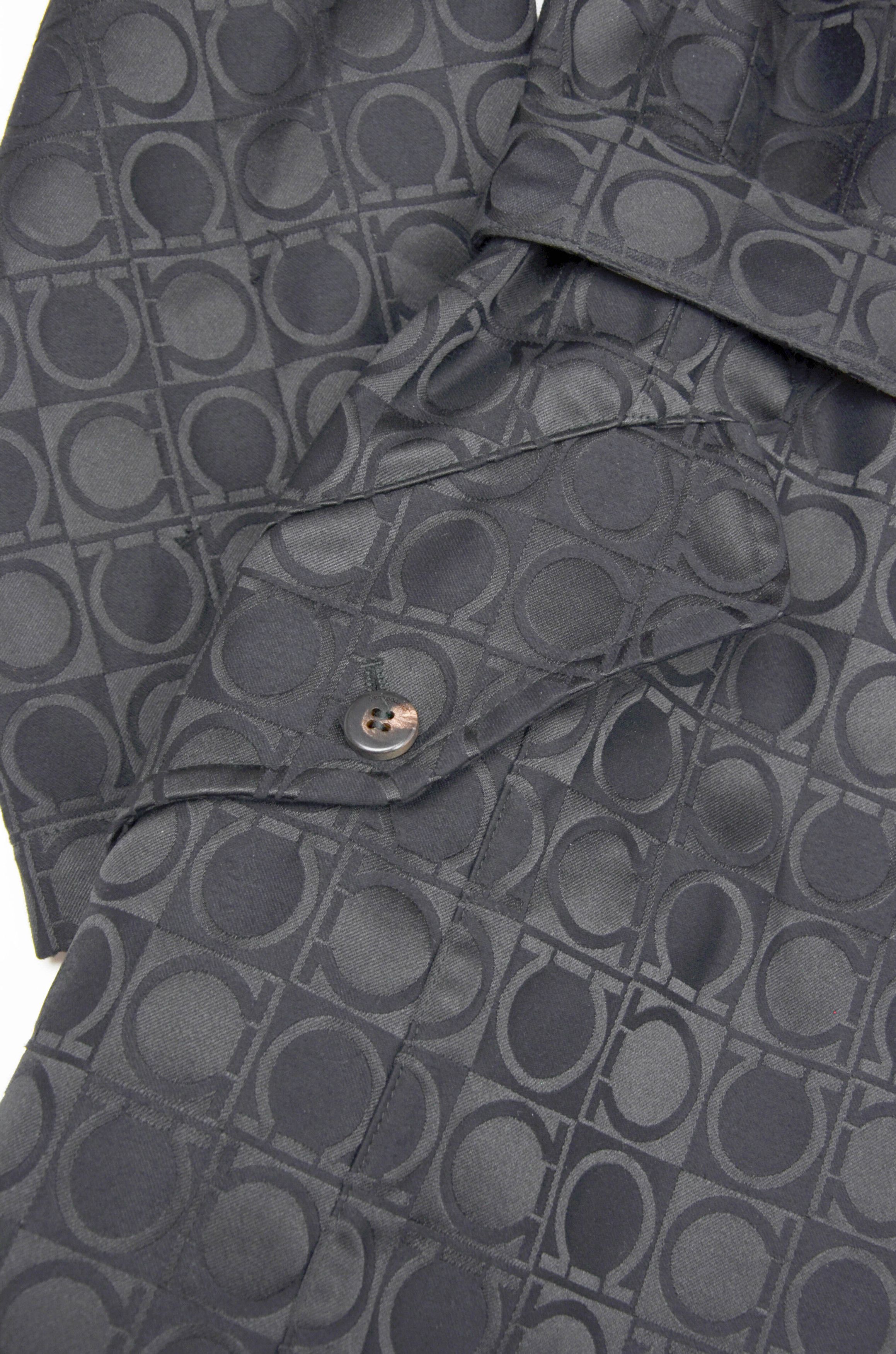 Salvatore Ferragamo Salvatore Ferragamo Black Gancini Jacquard Trench Coat Size XL / US 12-14 / IT 48-50 - 6 Thumbnail