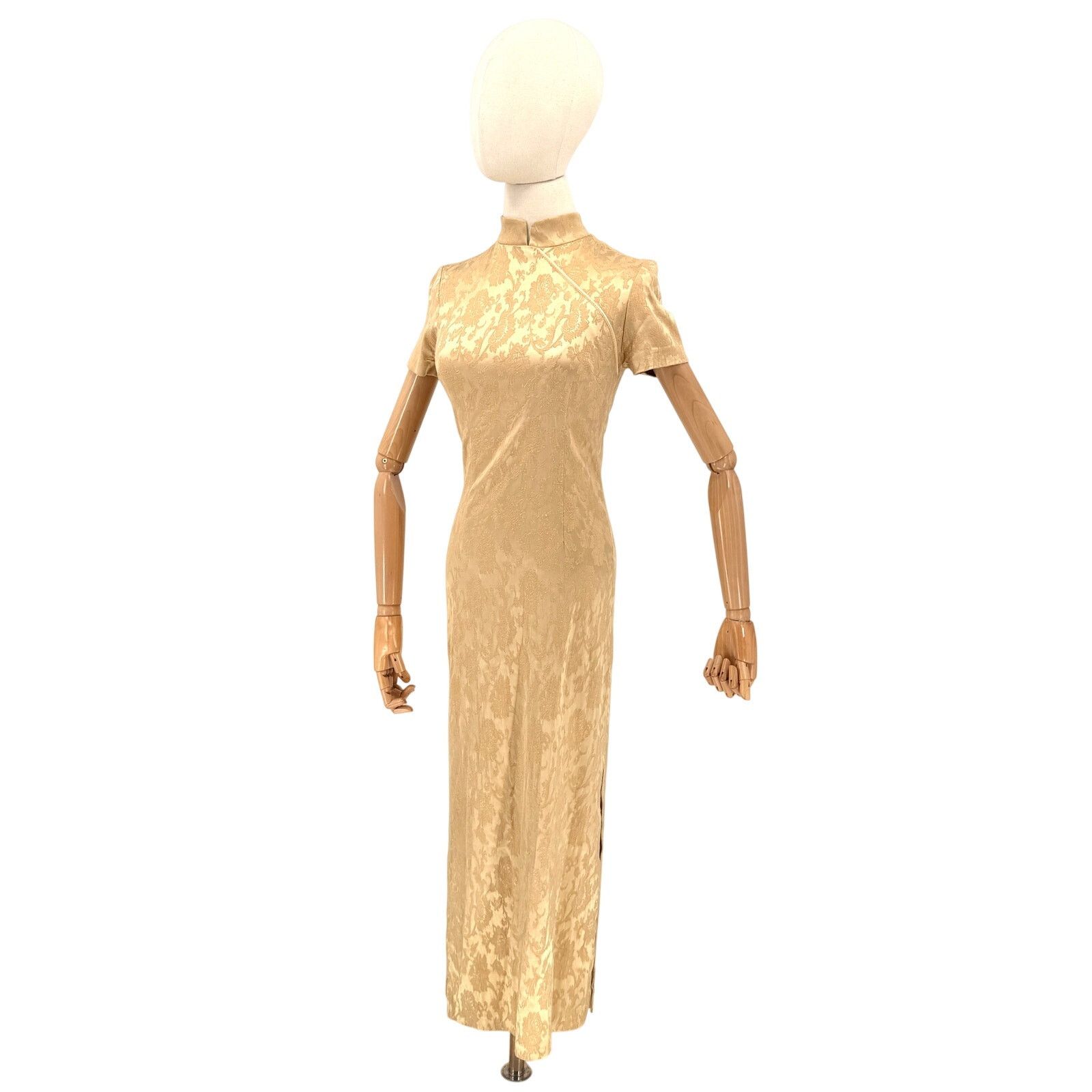 Vintage Yumi Mazao Paris Gold Floral Brocade Cheongsam Maxi Dress Size XS / US 0-2 / IT 36-38 - 1 Thumbnail