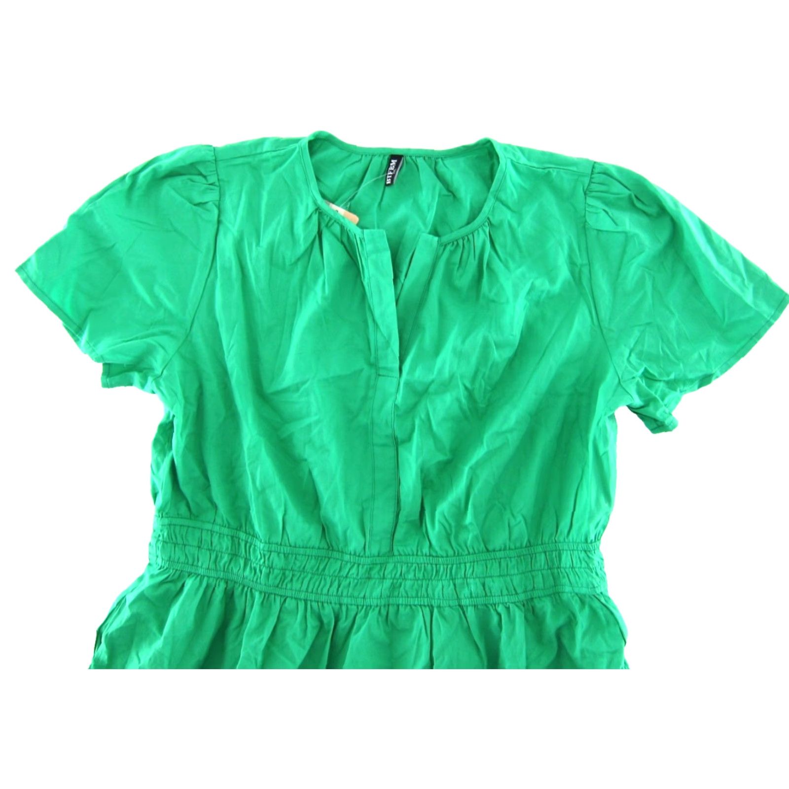 Vintage NWT BTFBM Green Cotton V-Neck Short Sleeve Empire Waist Smock Dress XXL Size 40" / US 18 - 4 Thumbnail