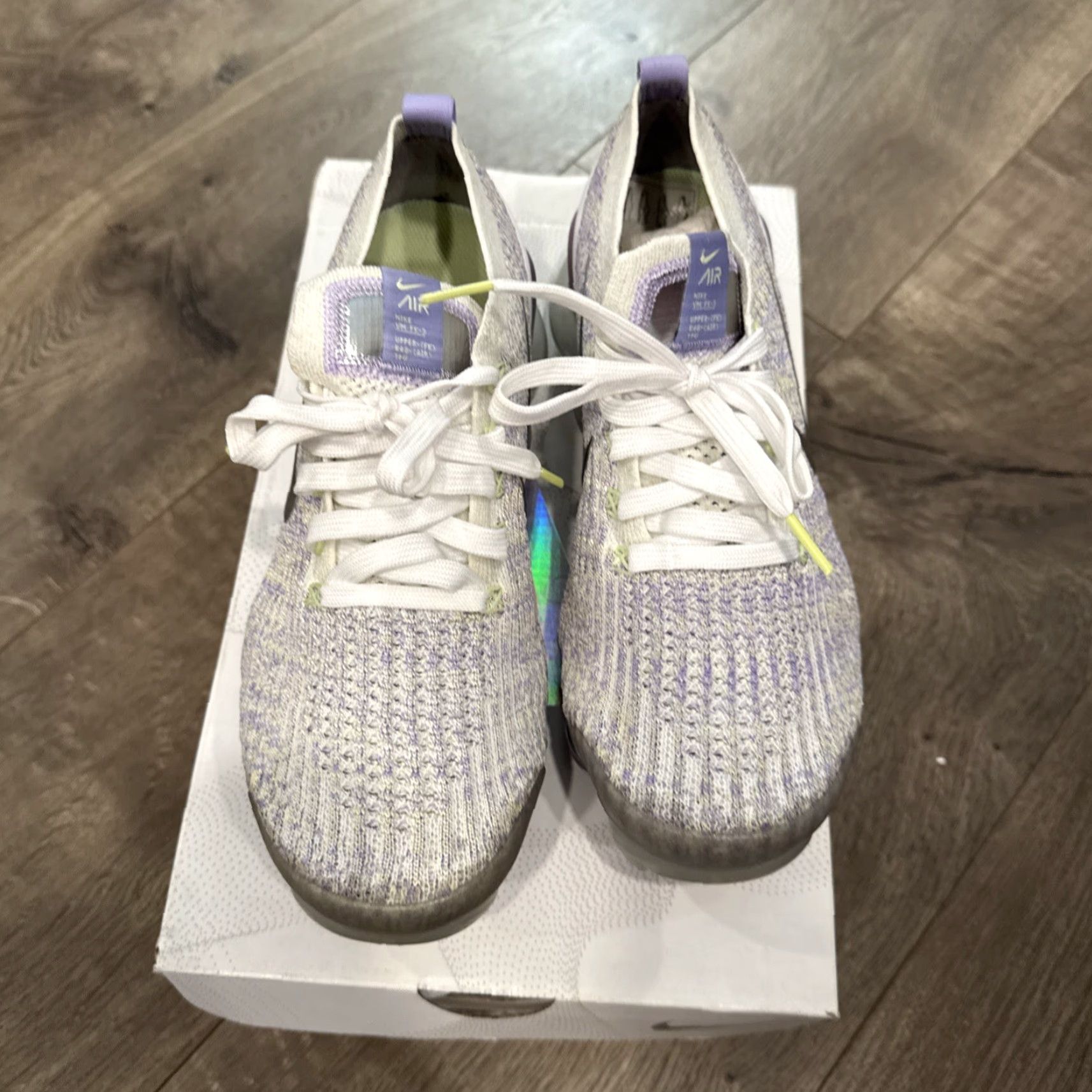 Nike Nike Air Vapormax Flyknit 3 Barely Volt Womens Size 9 White Purple AJ6910-102 Sneaker Size US 9 / IT 39 - 4 Thumbnail