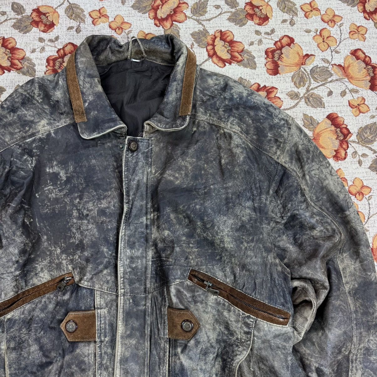 Vintage Vintage Washed Brown Leather Jacket Distressed 90s boxy fit Size US XL / EU 56 / 4 - 4 Thumbnail