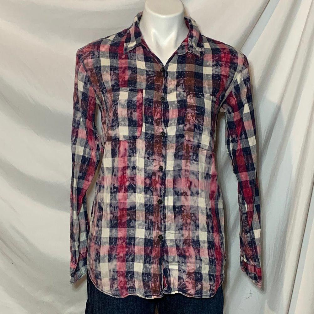 Designer Vanilla Star Bleach Distressed Plaid Button Down S Size S / US 4 / IT 40 - 1 Thumbnail
