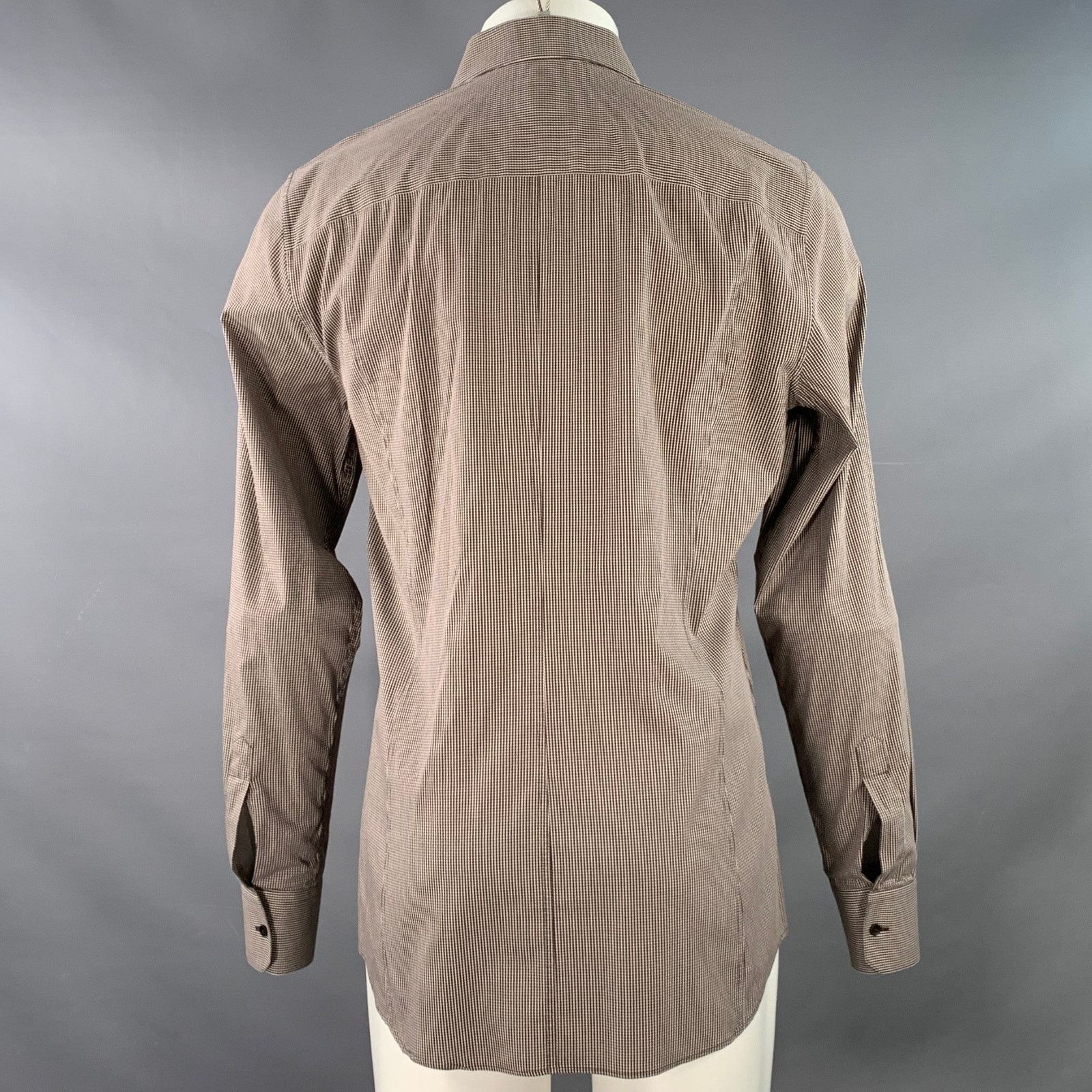 Dolce & Gabbana Brown White Gingham Cotton Spread Collar Long Sleeve Shirt Size US L / EU 52-54 / 3 - 4 Thumbnail