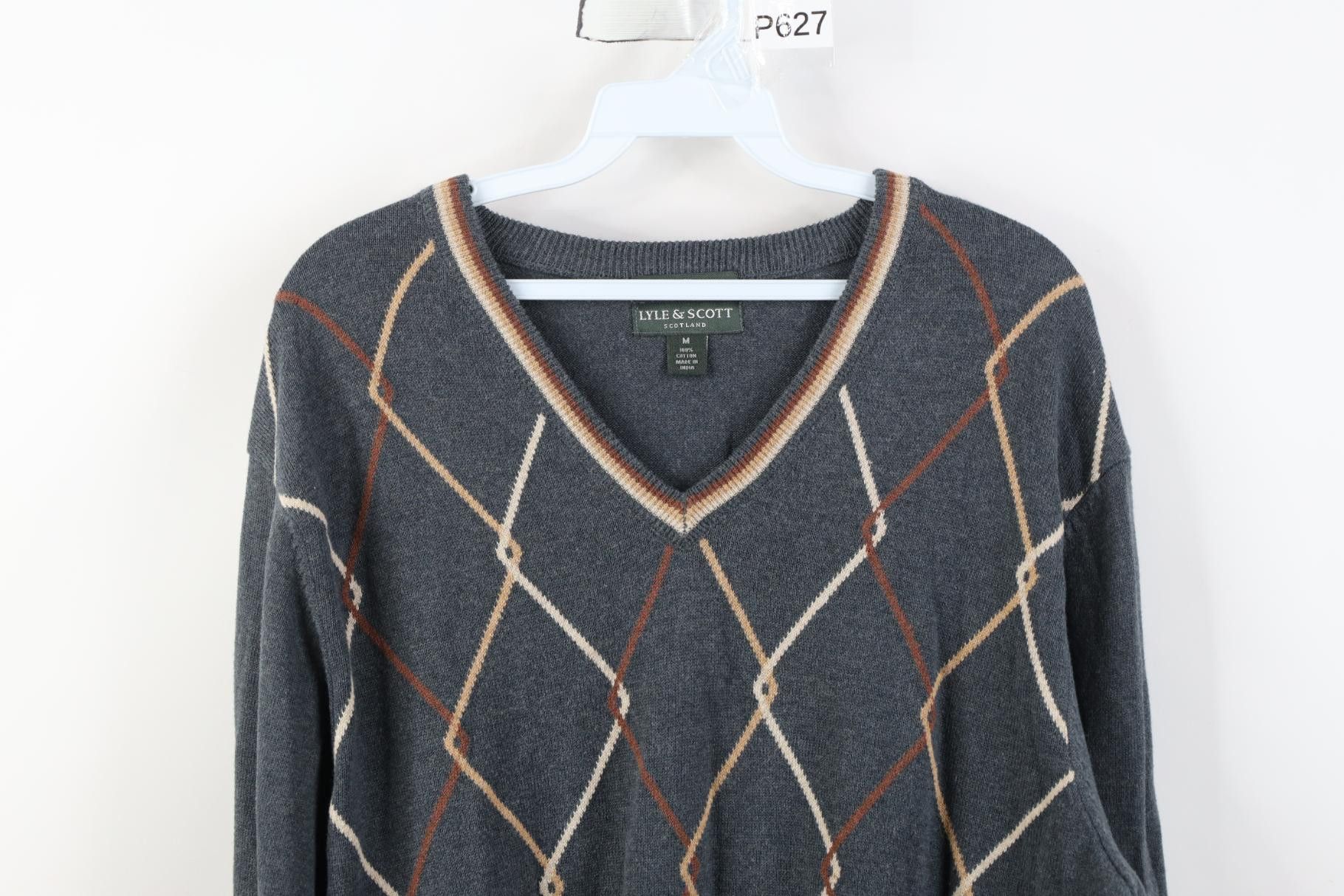 Vintage Vintage 90s Diamond Combed Cotton Knit Golf Sweater Gray Size US M / EU 48-50 / 2 - 2 Thumbnail