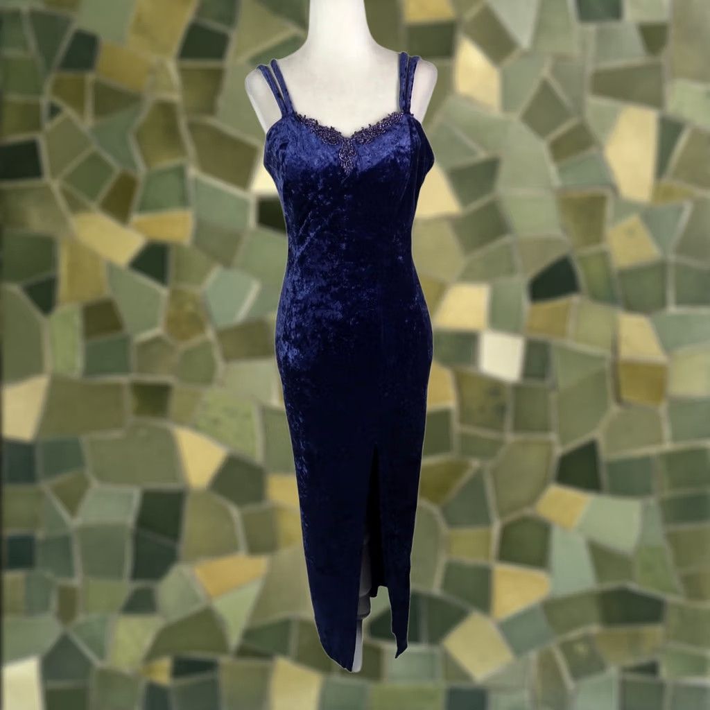 Vintage VINTAGE Frederick's of Hollywood Blue Crushed Velvet Midi Cocktail Dress M Women Sleeveless 90s Bohemian Party/Cocktail 90s Size M / US 6-8 / IT 42-44 - 1 Thumbnail