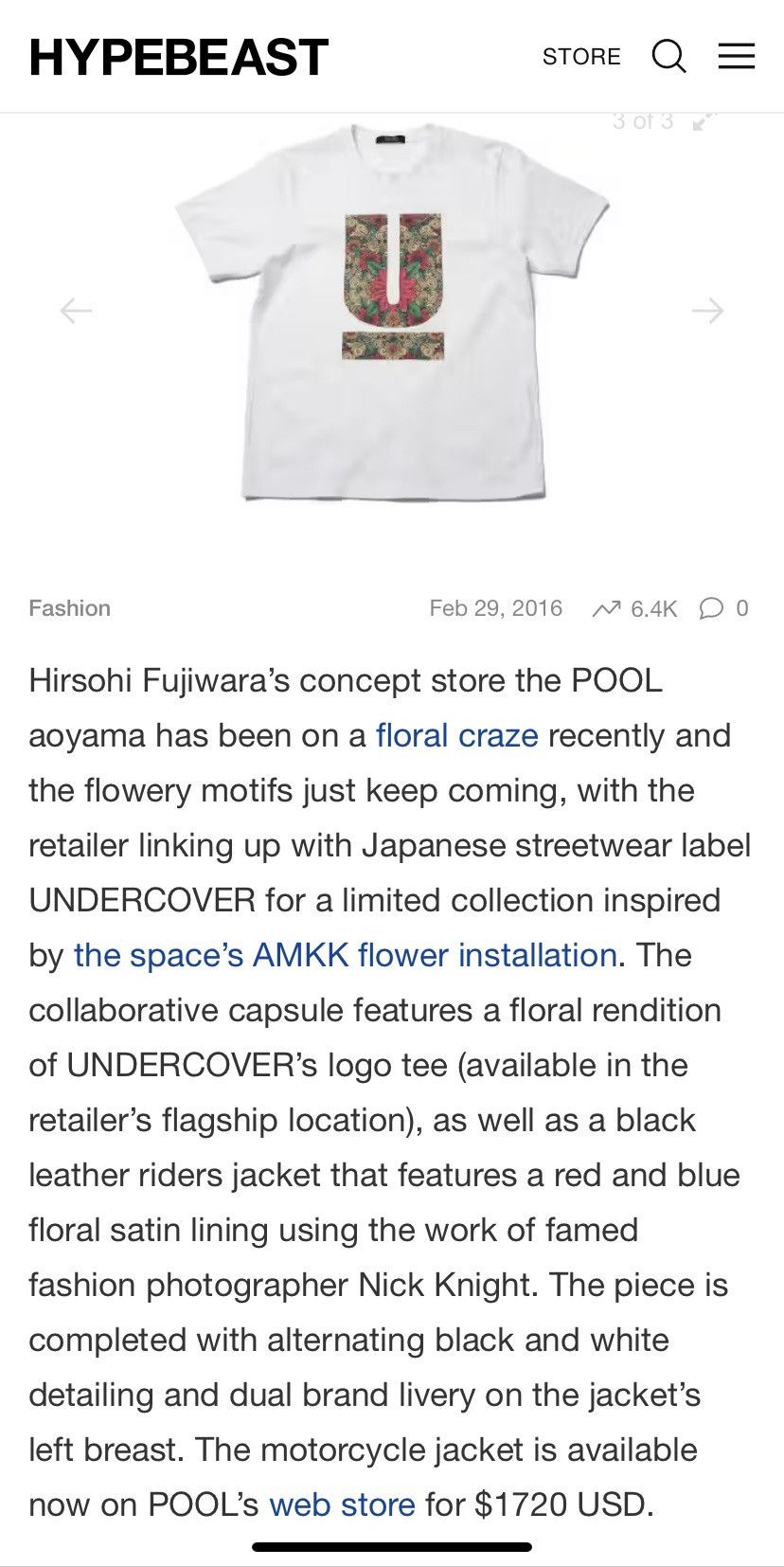 Fragment Design × Undercover 2016 Undercover X POOL aoyama's Floral tee Size US L / EU 52-54 / 3 - 14 Thumbnail