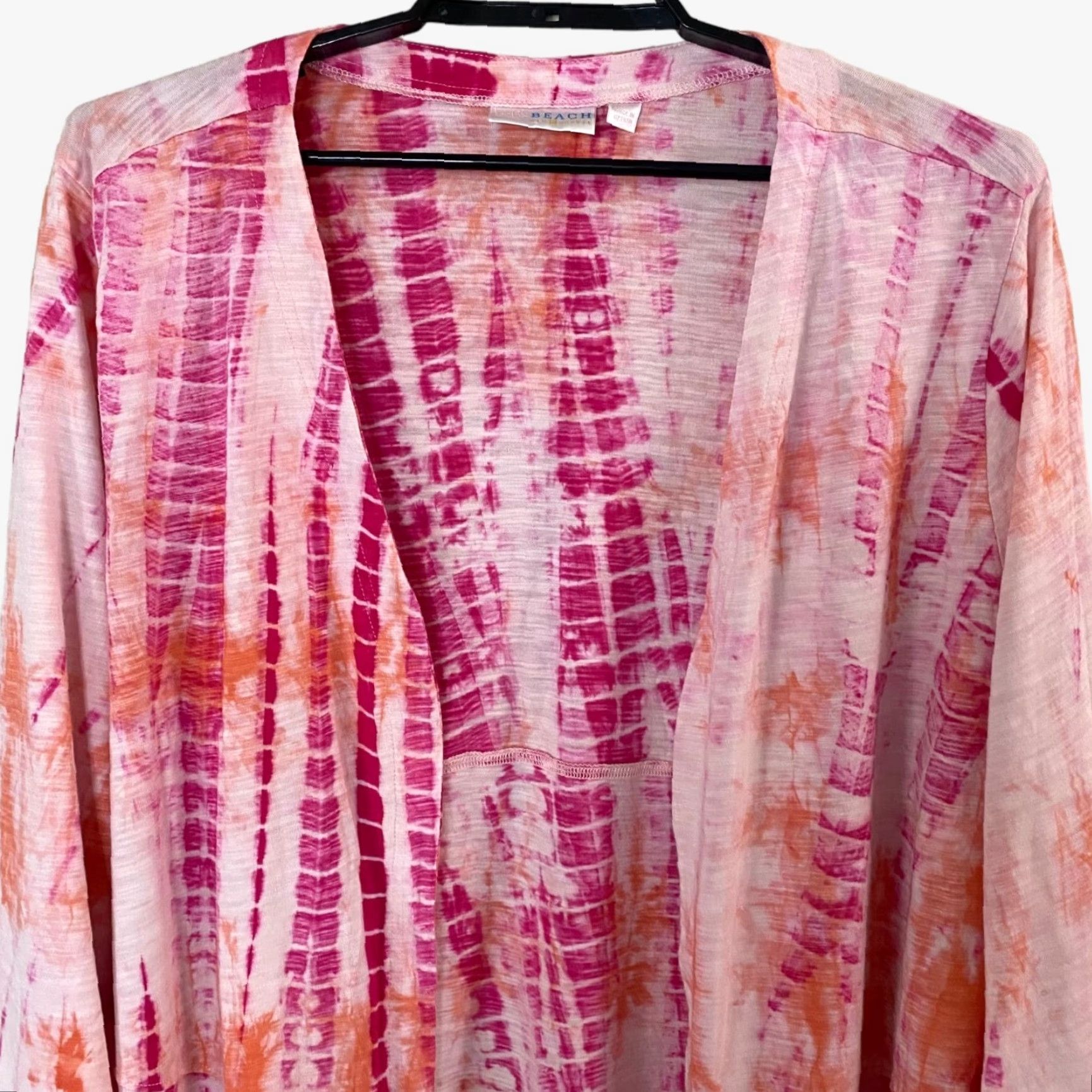 Vintage Belle Beach by Kim Gravel Tie-Dye Slub Knit Cardigan Sweater Pink Womens 4X Plus Size Open Pockets Beach Casual 60% Cotton 40% Modal Size XXL / US 16-18 / IT 52-54 - 5 Thumbnail
