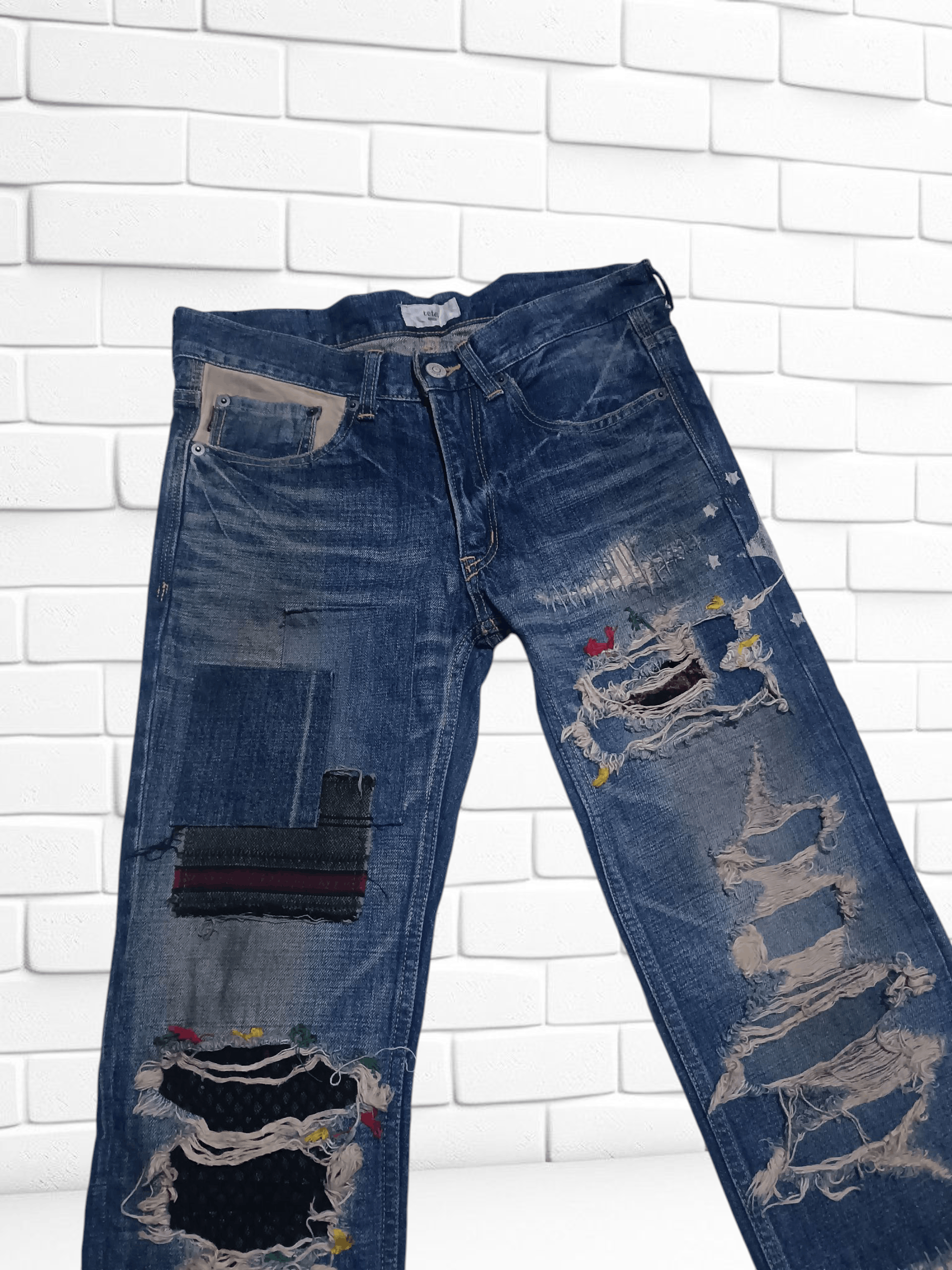 Japanese Brand Dead stock Japanese Art Patchwork Denim Skinny Denim Size US 29 - 2 Thumbnail